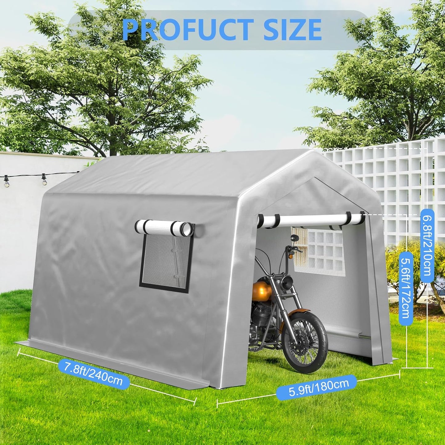 6x8 ft Heavy Duty Carport Tent Portable Garage with Removable Side Walls and Door Four Seasons Tarpaulin
