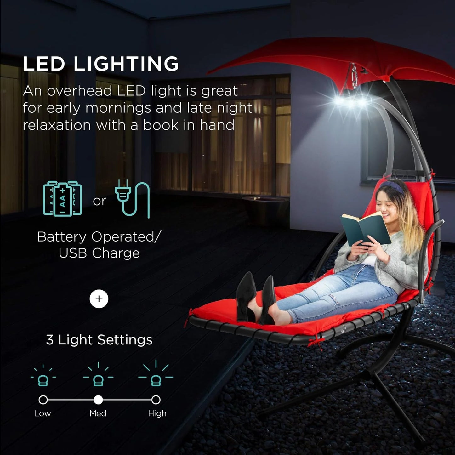 Best Choice Products Outdoor Hanging Curved Steel Chaise Lounge Chair Swing w/Built-in Pillow and Removable Canopy - Teal