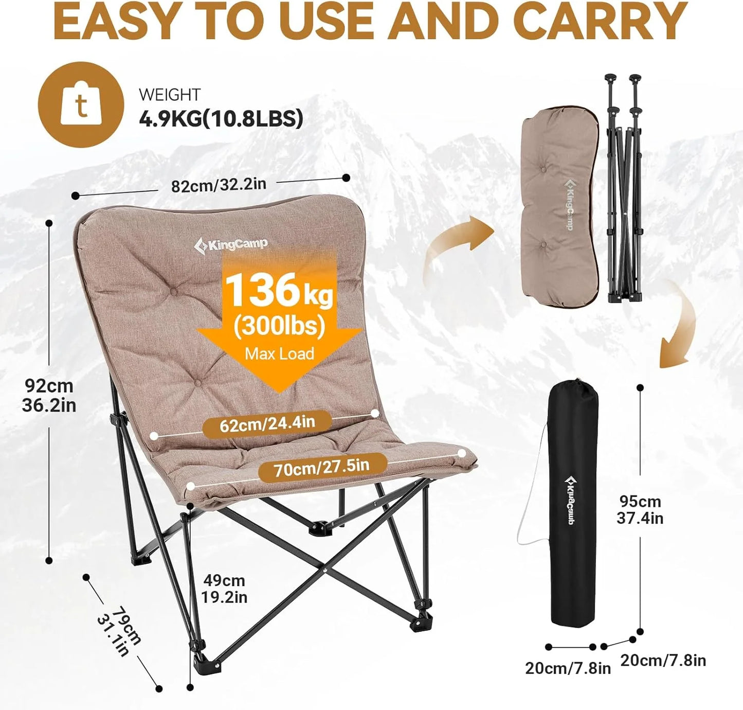 Butterfly chair, extra large thick comfortable camping chair, portable folding chair, 400 lb heavy duty seat
