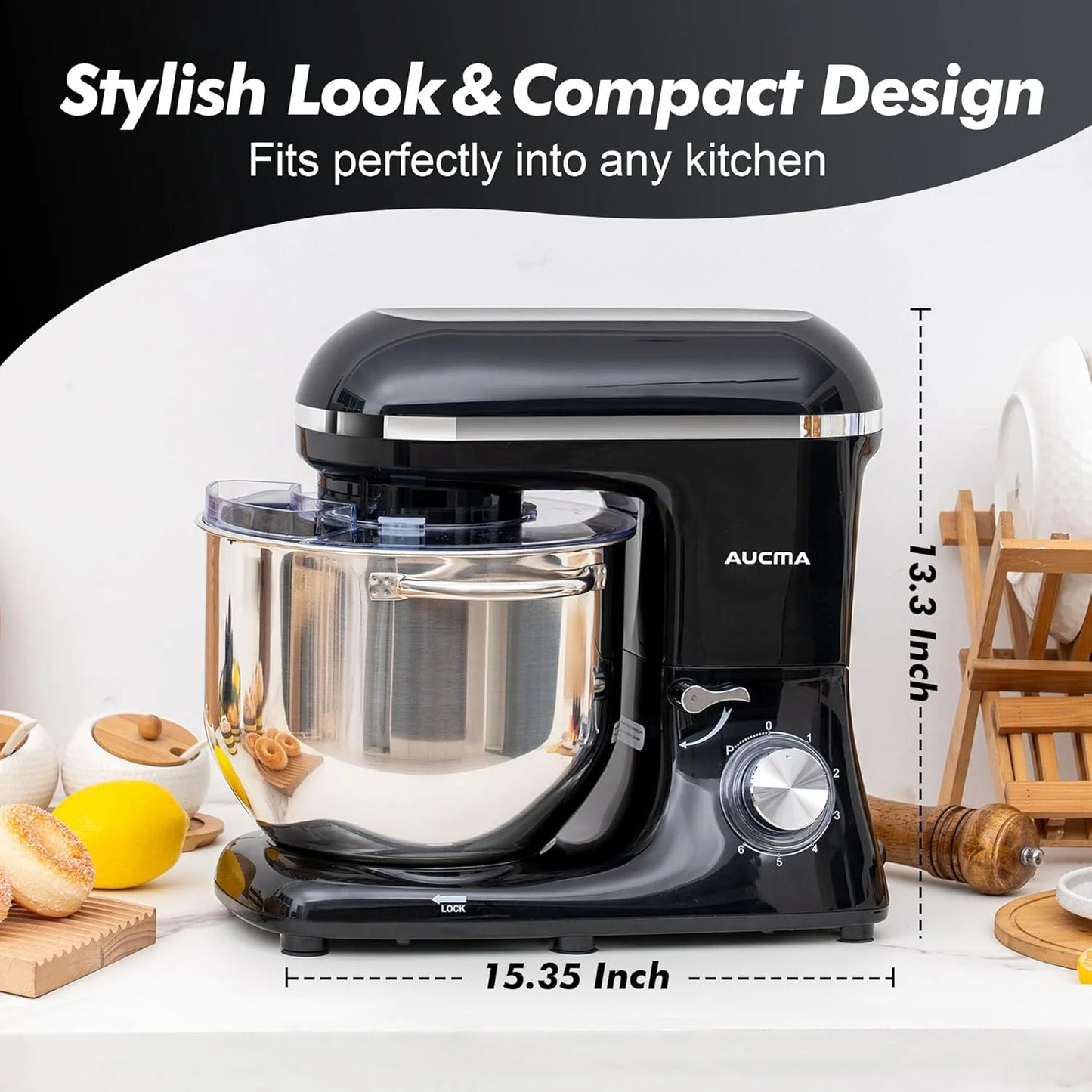 Aucma Stand Mixer,6.5-QT 660W 6-Speed Tilt-Head Food Mixer, Kitchen Electric Mixer with Dough Hook