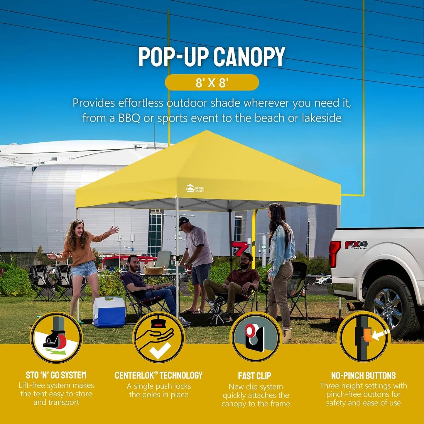 10x10 Pop-Up Awning - One-Click Installation Beach Tent - Outdoor Sunshade Silver Coated Top, 3 Heights and 4 Sand Pockets