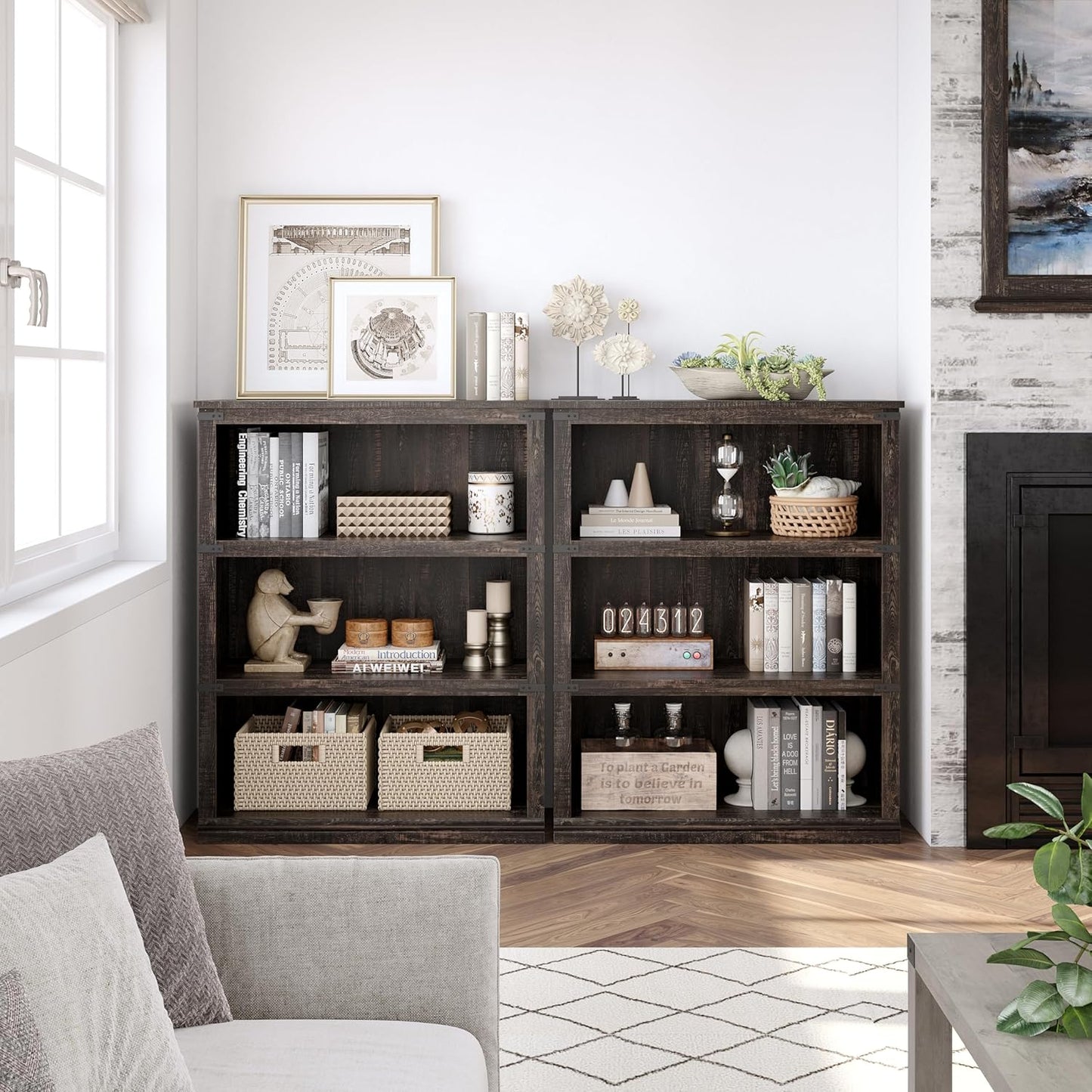 5 Tier Bookcase Farmhouse Book Shelf with Storage Open Display Bookshelves