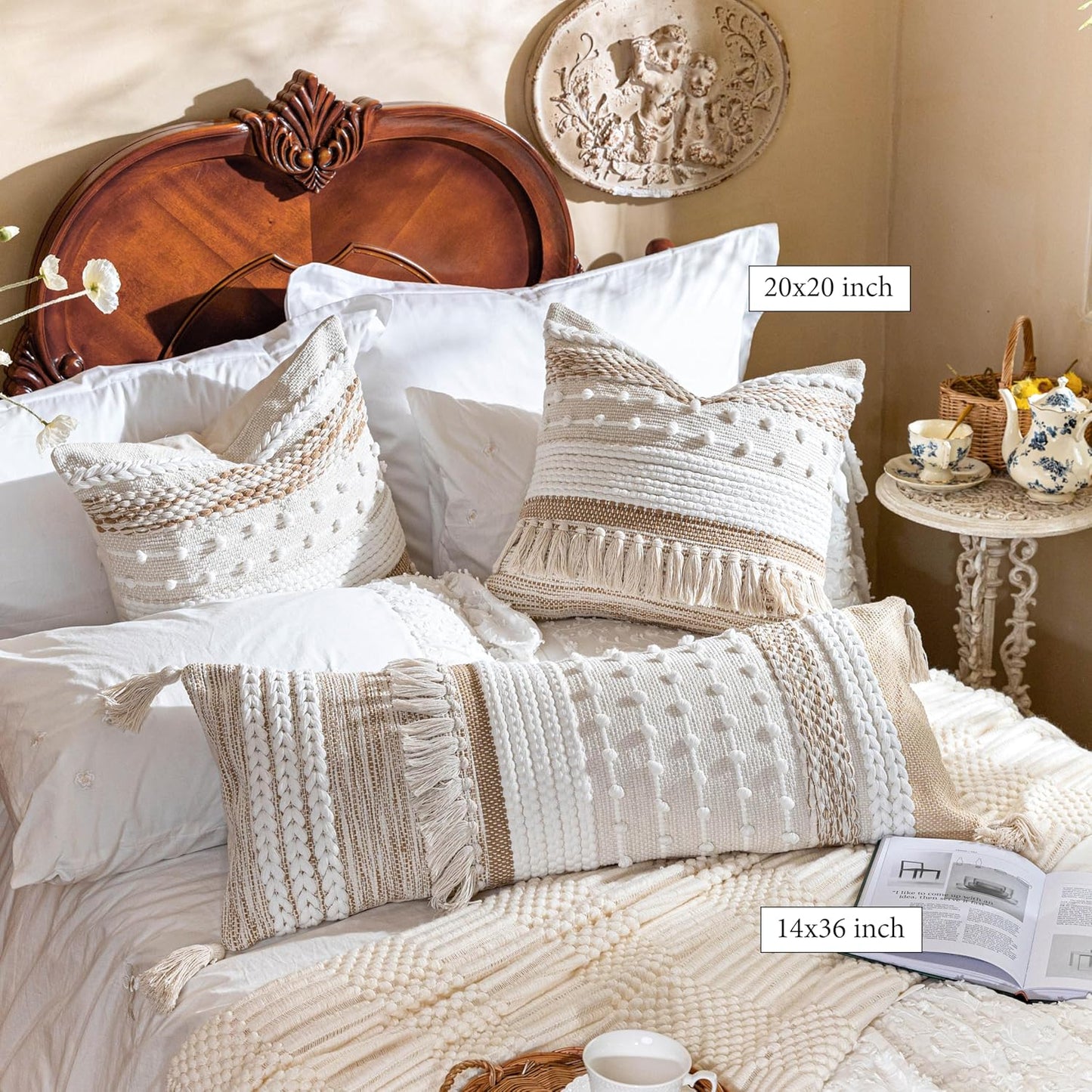 Blue Boho Decorative Throw Pillow Cover 20x20