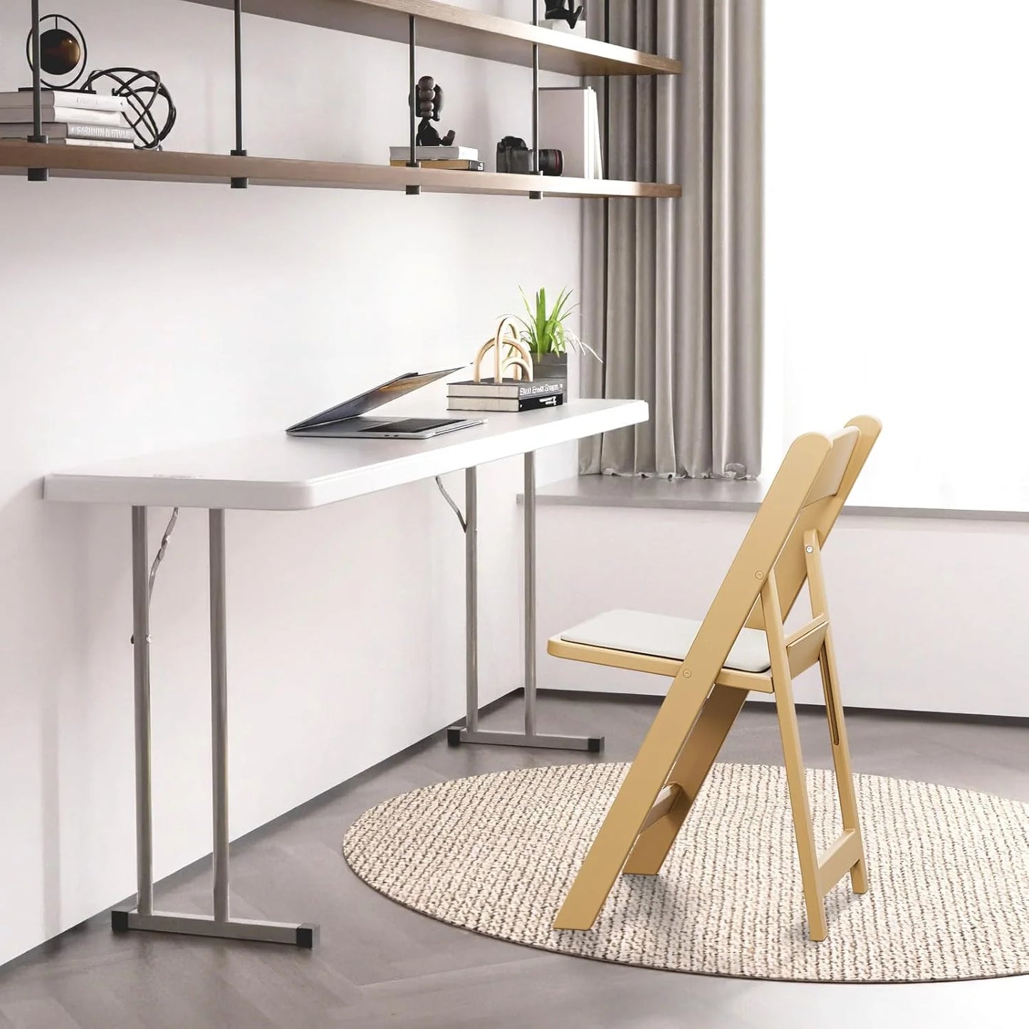 VINGLI Resin Folding Chair with Cushion Foldable Plastic Chair with Comfortable Cushioned Seat