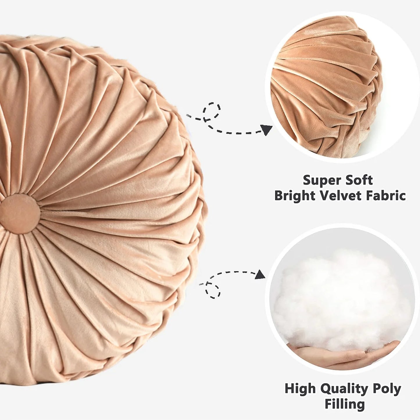 Set of 2 Decorative Round Pleated Throw Pillows