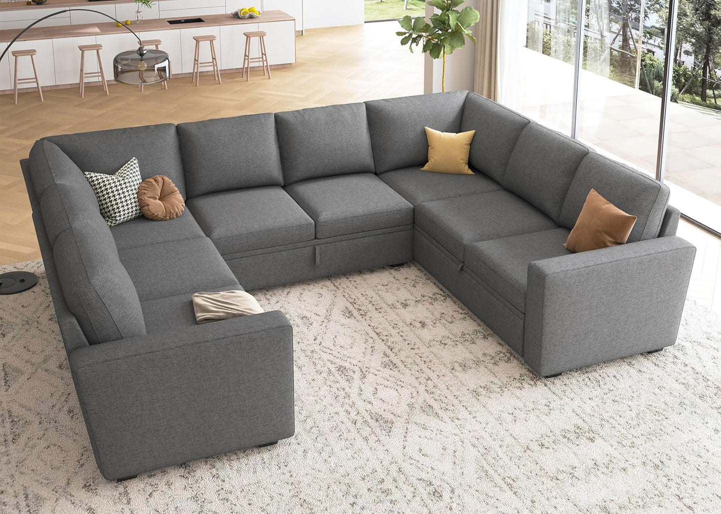 HONBAY Modular Sectional Sleeper Sofa with Pull Out Bed, L Shaped Couch with Storage Seat, Convertible Sectional Couches for Living Room