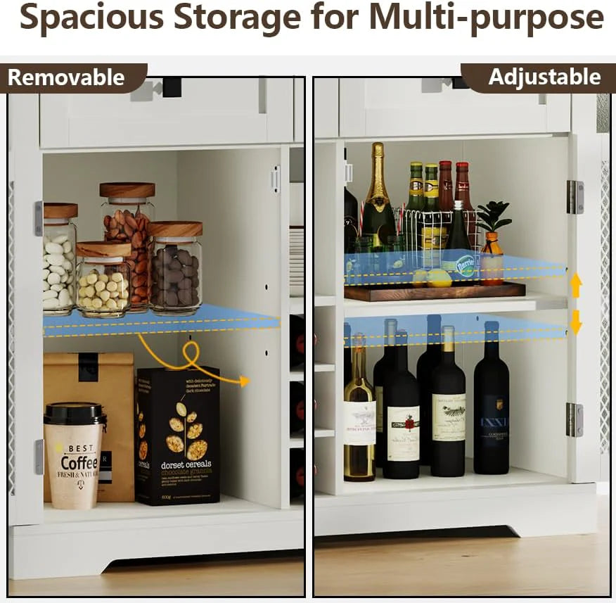 Wine Bar Cabinet with LED Light, Liquor Cabinet with Glass Holder, Coffee Bar for Liquor, Storage Buffet with Wine Racks, Wine Cabinet