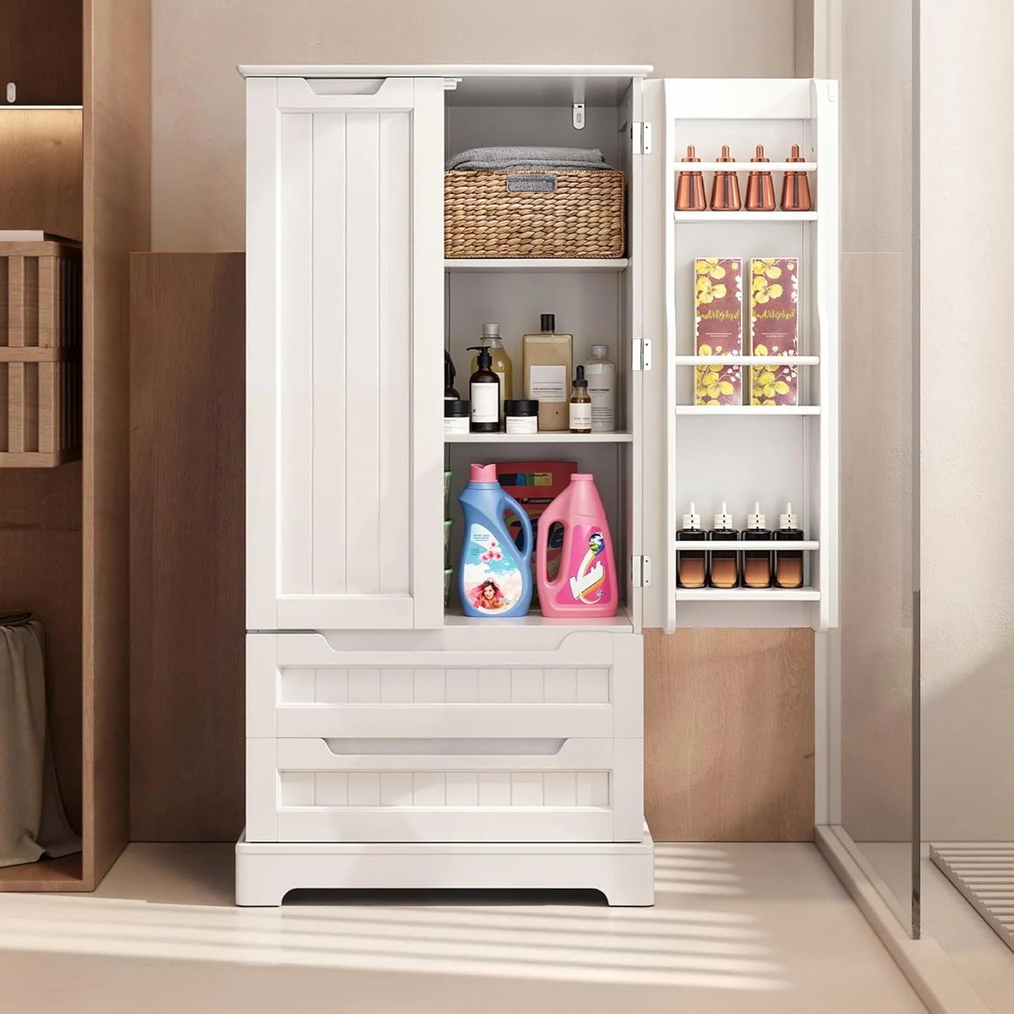 Gizoon Kitchen Pantry Cabinet with Drawers Freestanding Bathroom Storage Cabinet with Doors and Shelves, 47 Inch Small Pantry Cabinet