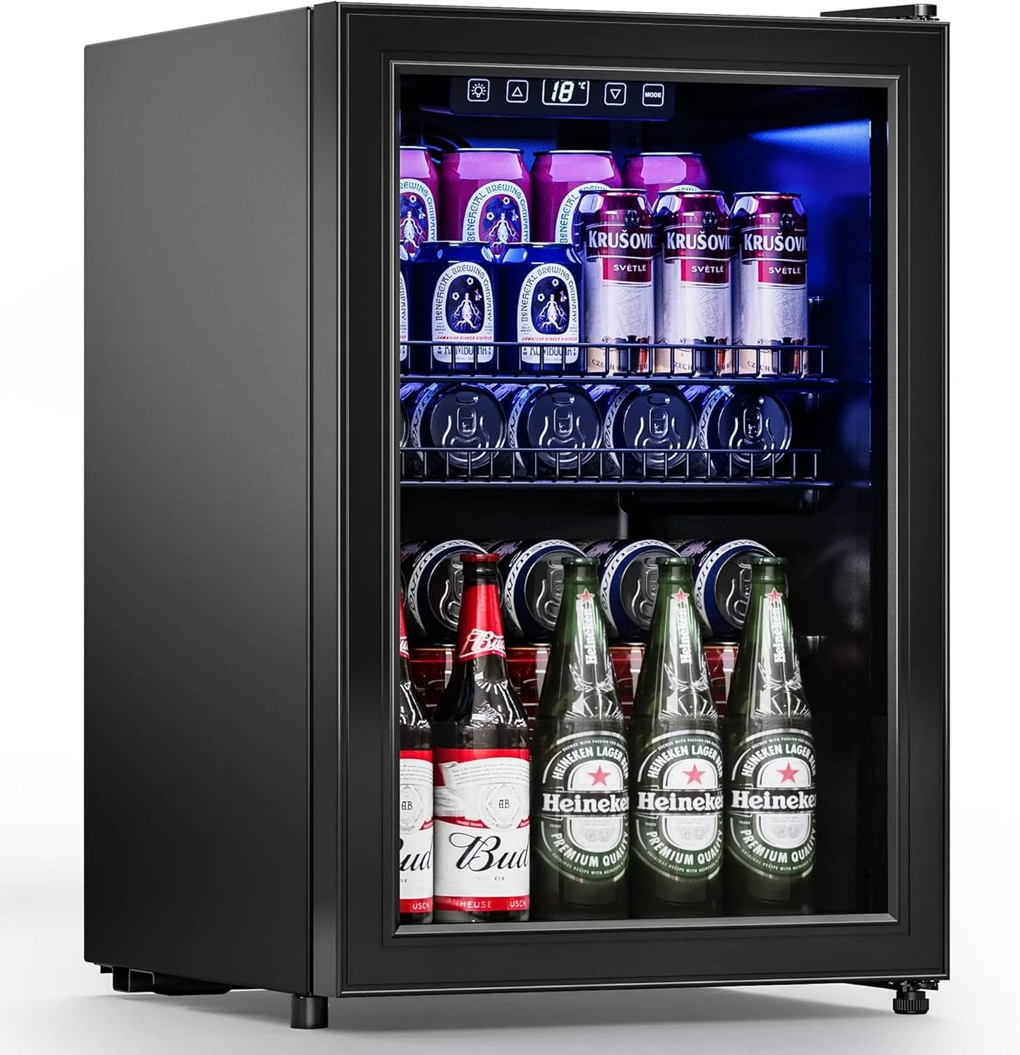 Beverage Refrigerator Cooler-120 Cans Freestanding Mini Fridge Cooler with Glass Door, Adjustable Shelves & Digital Temperature Display for Soda, Wine or Beer (Black, 3.2 Cu.Ft)
