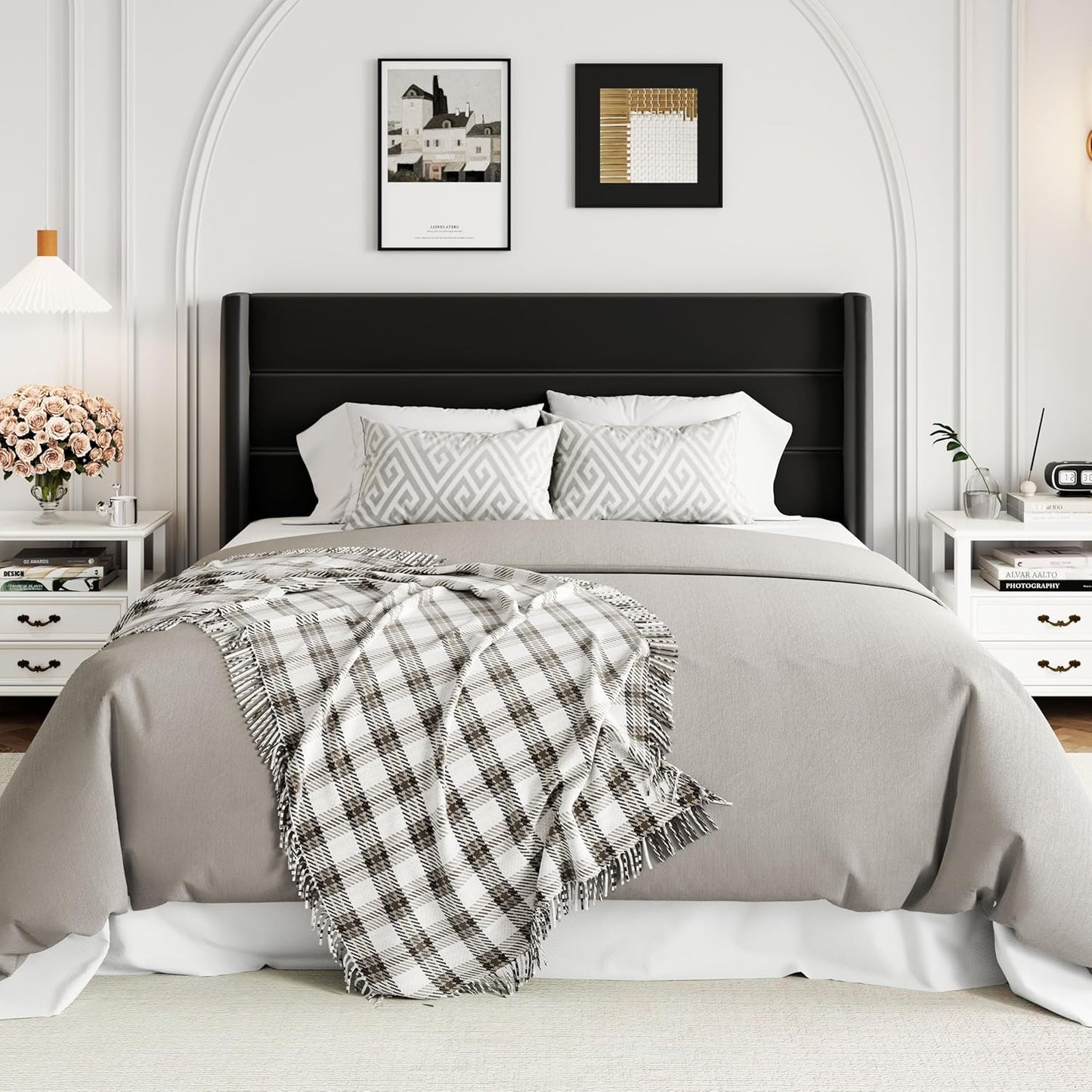 Allewie Queen Size Lift Up Storage Bed, Modern Wingback Headboard, Hydraulic Support, No Box Spring Needed, Light Beige