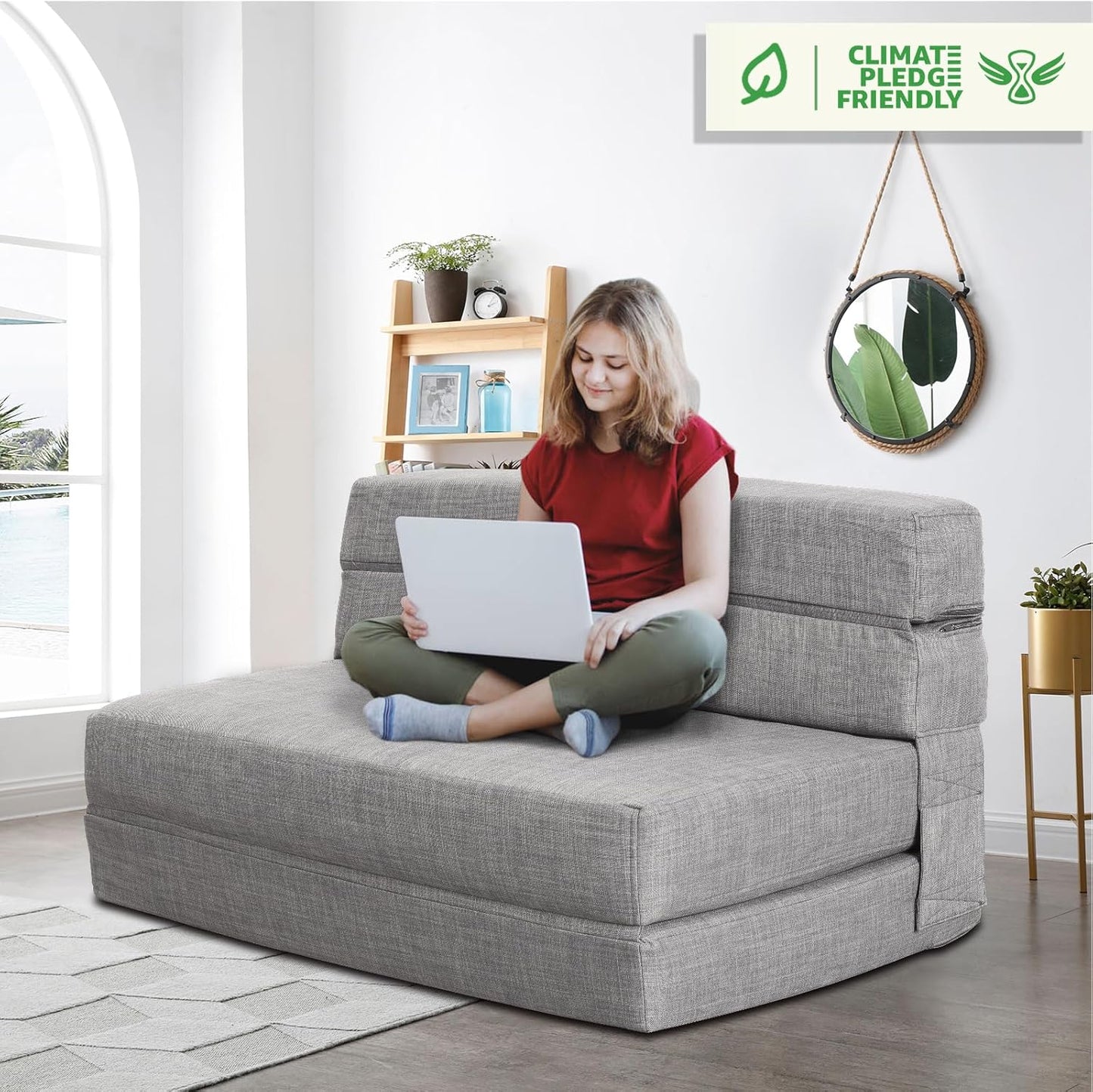 60 inch pull out sofa bed, memory foam sofa with 2 pillows, futon bed, guest bed and pull out sofa,