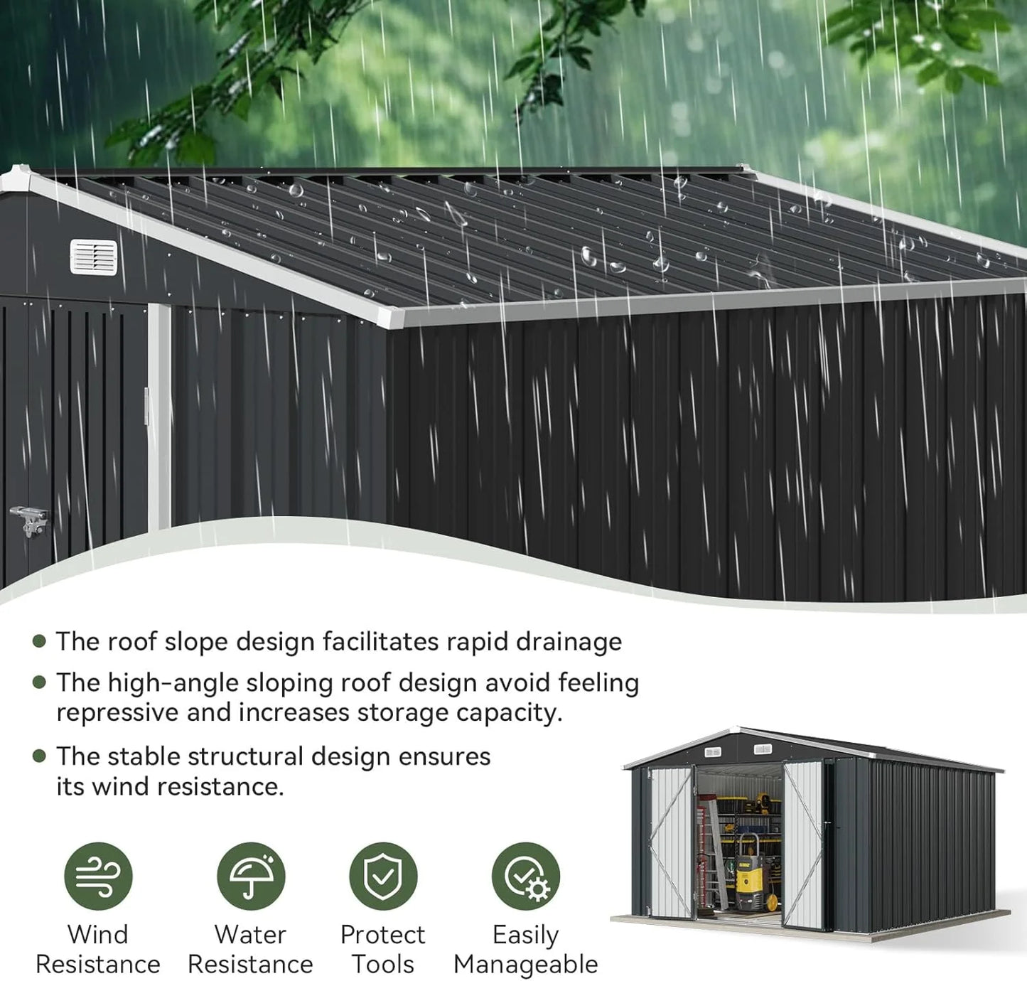 Aoxun 12x10 FT Shed Metal Outdoor Waterproof Storage Shed Steel Utility Garden Tool Shed with Door & Lock Outdoor Storage for Garden Patio Lawn Poolside, Brown
