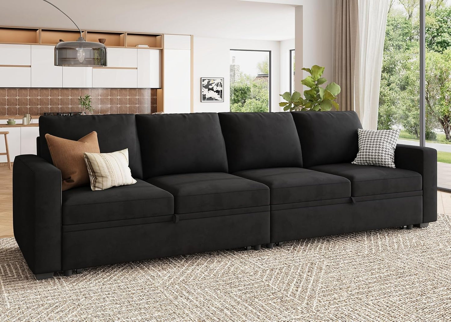 HONBAY Modular Sectional Sleeper Sofa with Pull Out Bed, L Shaped Couch with Storage Seat, Convertible Sectional Couches for Living Room