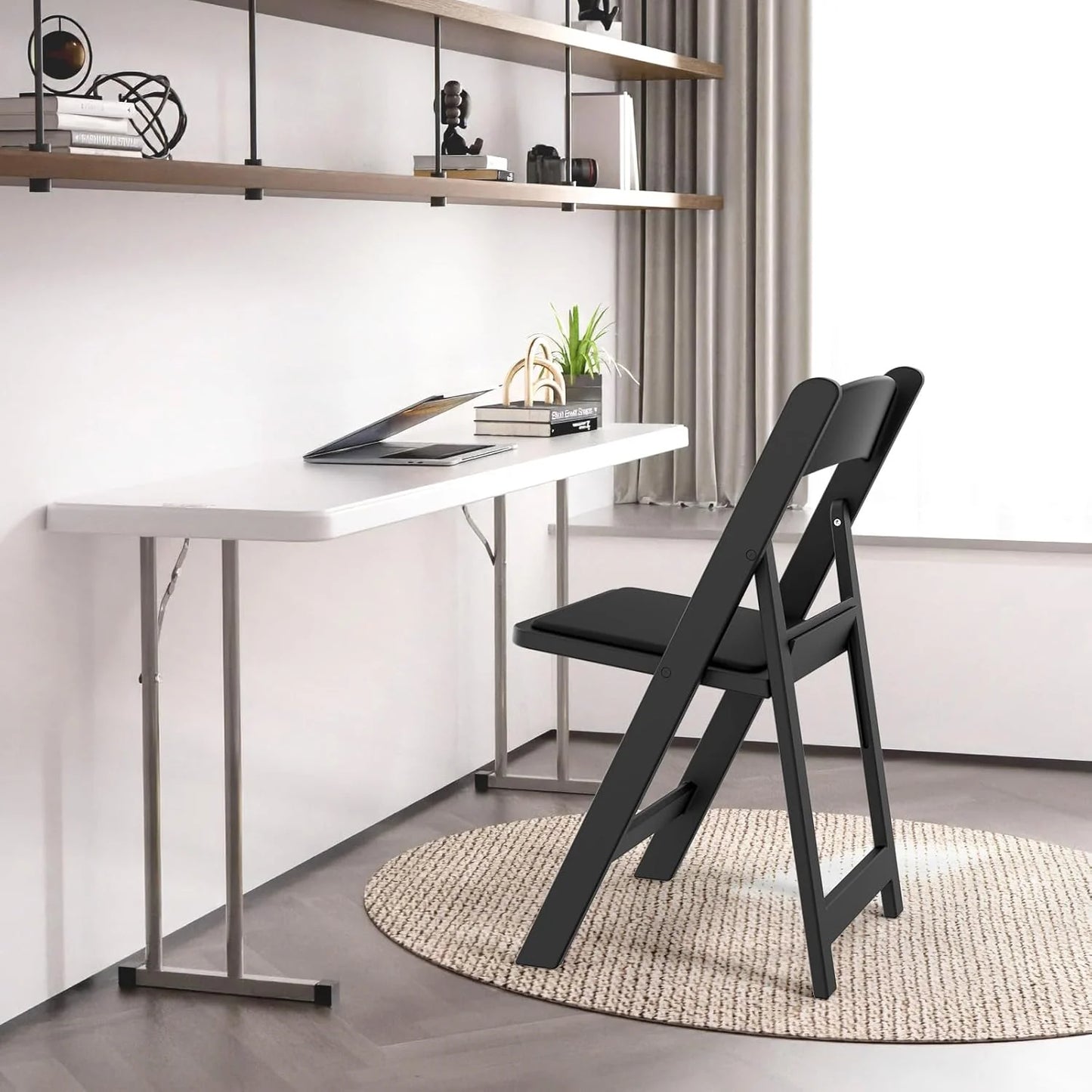 VINGLI Resin Folding Chair with Cushion Foldable Plastic Chair with Comfortable Cushioned Seat