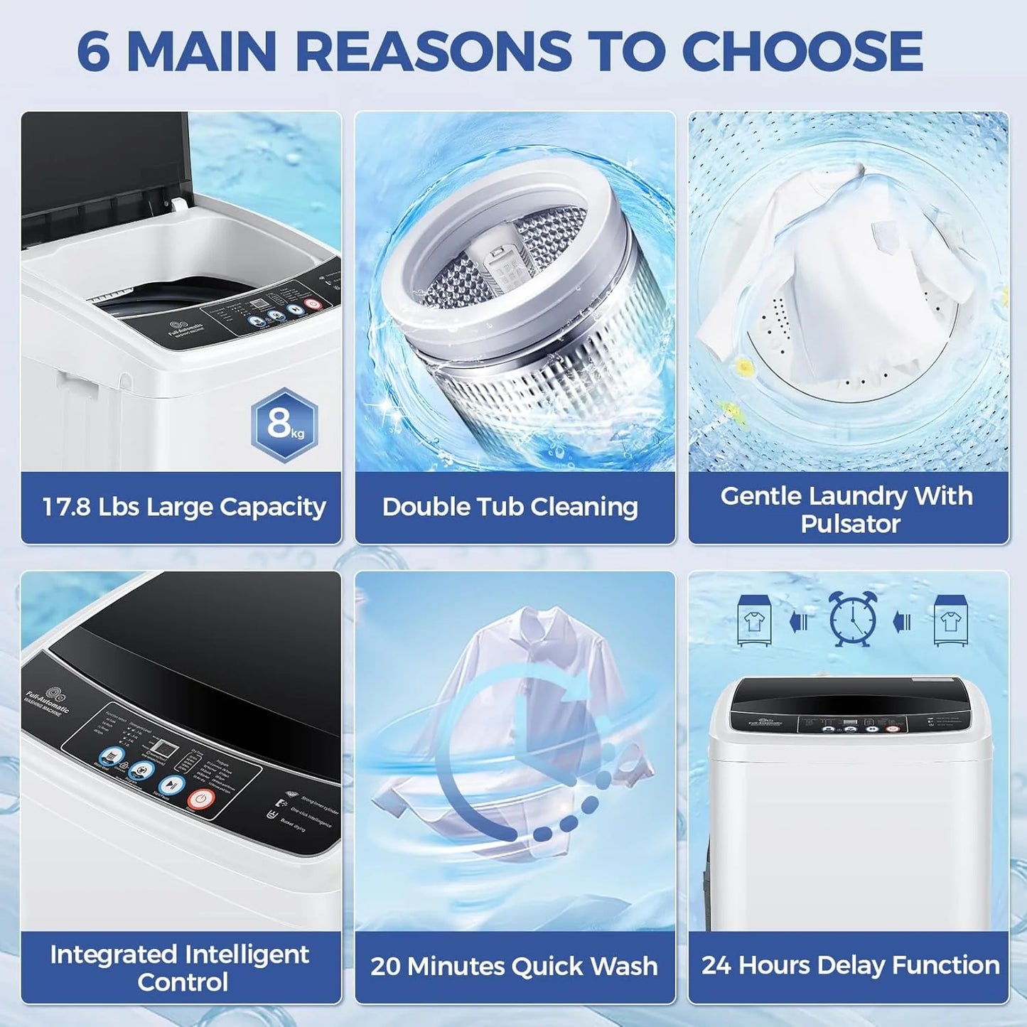 20Lbs Portable Washing Machine Nictemaw Portable Washer, 2.8 Cu.ft Washer and Dryer Combo with Drain Pump, 10 Programs 8 Water Level Compact Laundry Washer for Home, Apartment, RV, Dorms