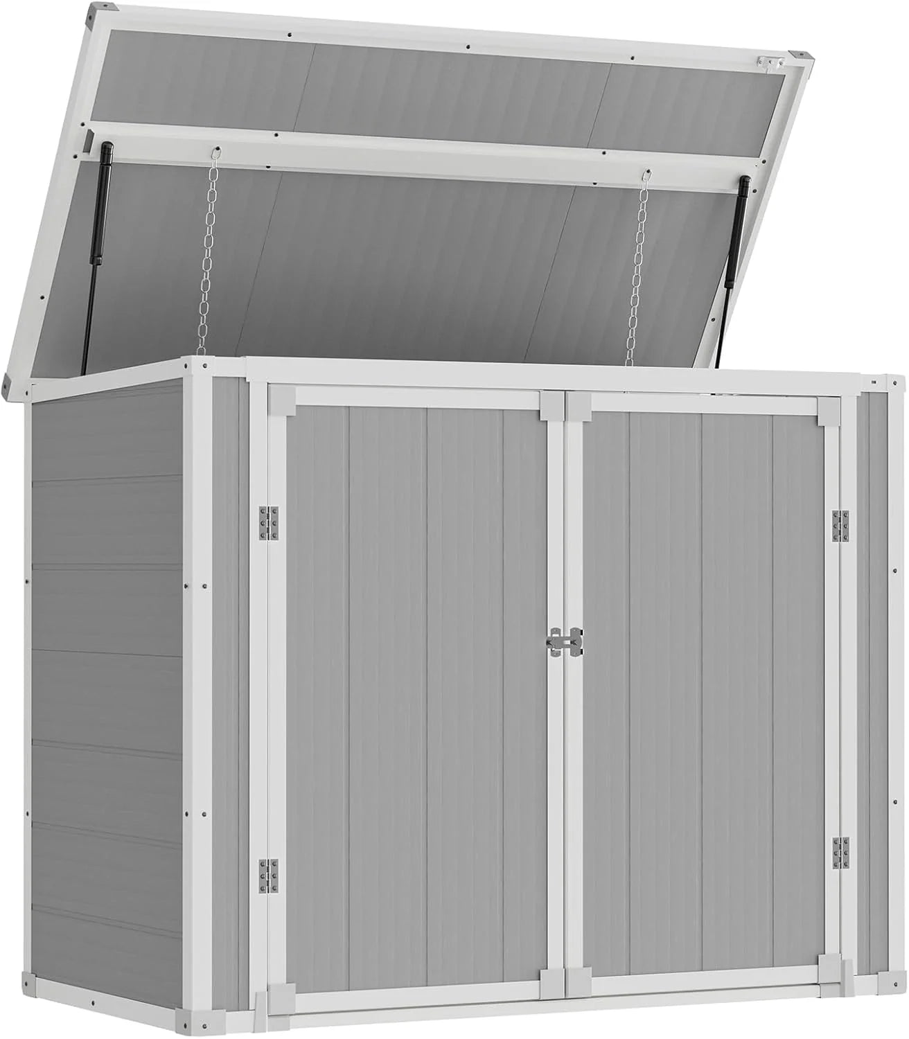 Amopatio 41 Cu Ft Horizontal Outdoor Storage Shed, Resin Trash Can Storage,Resin Shed for Garden Tools, Lawn Mowers, Garbage Cans, Patio Use
