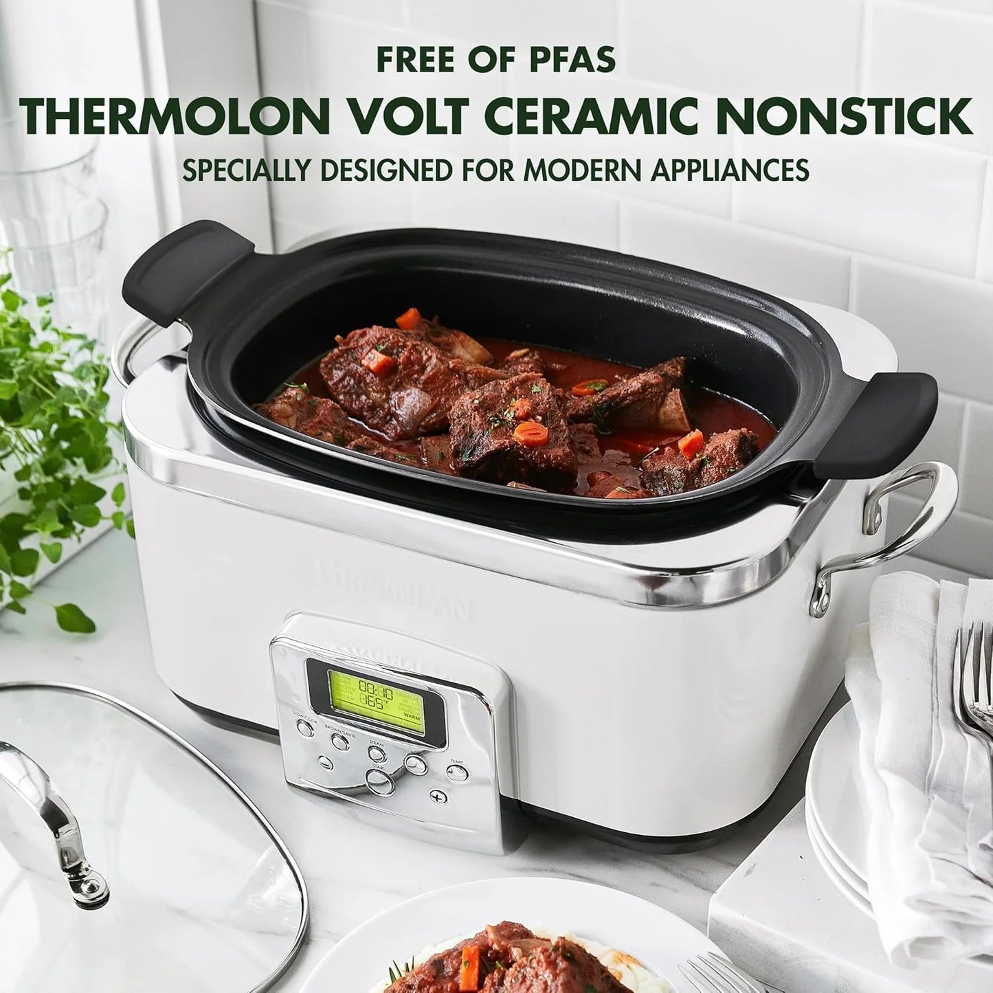 8-in-1 Programmable 6QT Electric Slow Cooker with Dishwasher-Safe Lid and Removable Base