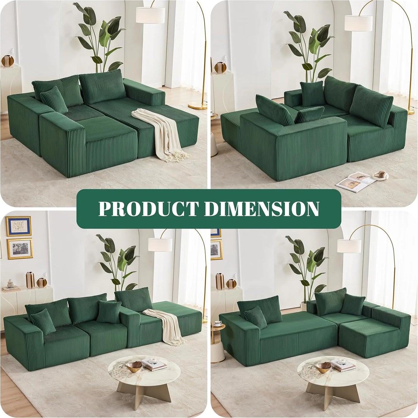 108-inch modular sofa, cloud modular sofa, with deep seat and reclining chair, upholstered sofa