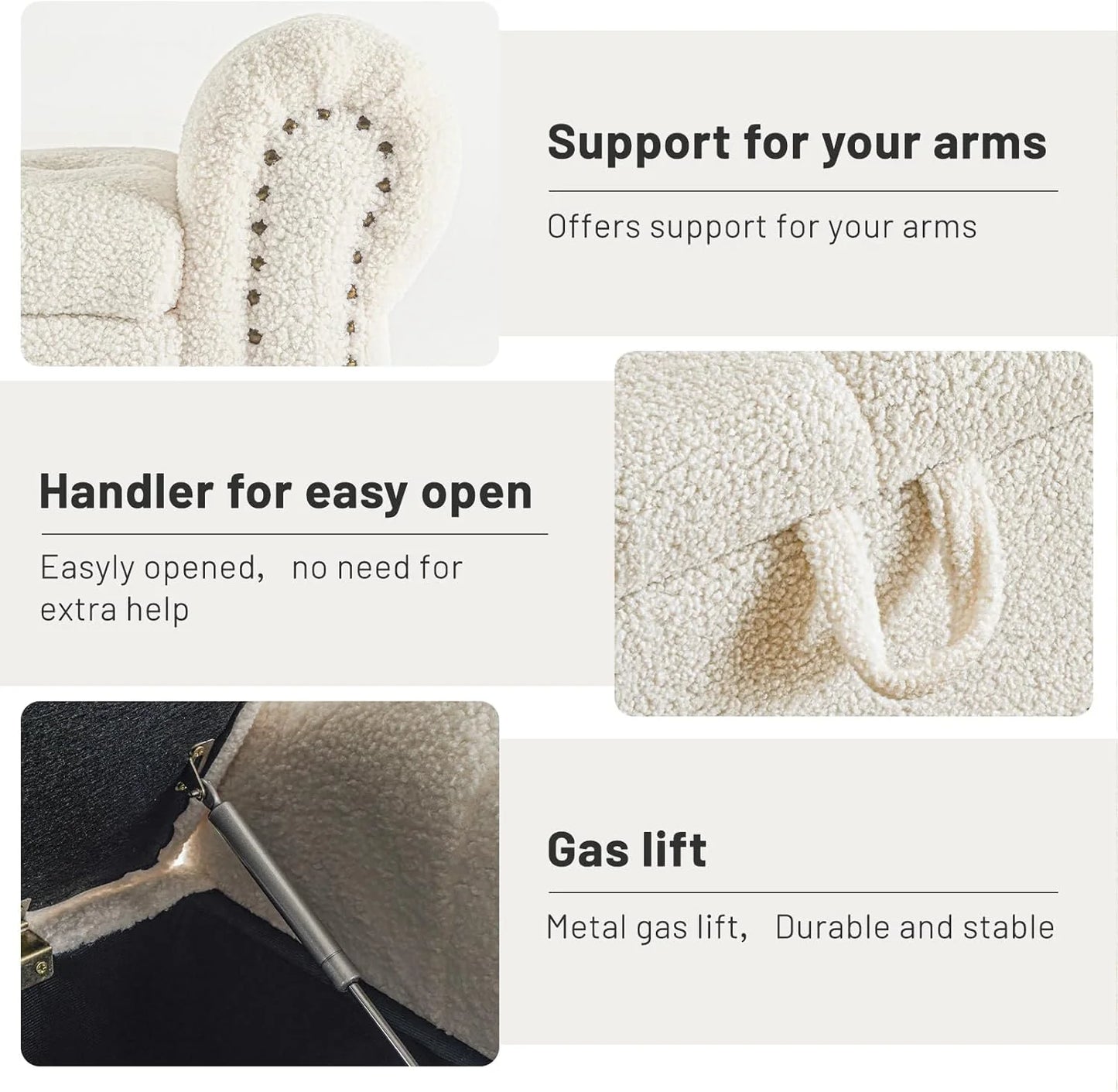 Furniliving Modern Storage Ottoman Bench, Sherpa Ottoman End of Bed Bench with Solid Wood Legs Upholstered Ottoman Benches with Storage Indoor Bench