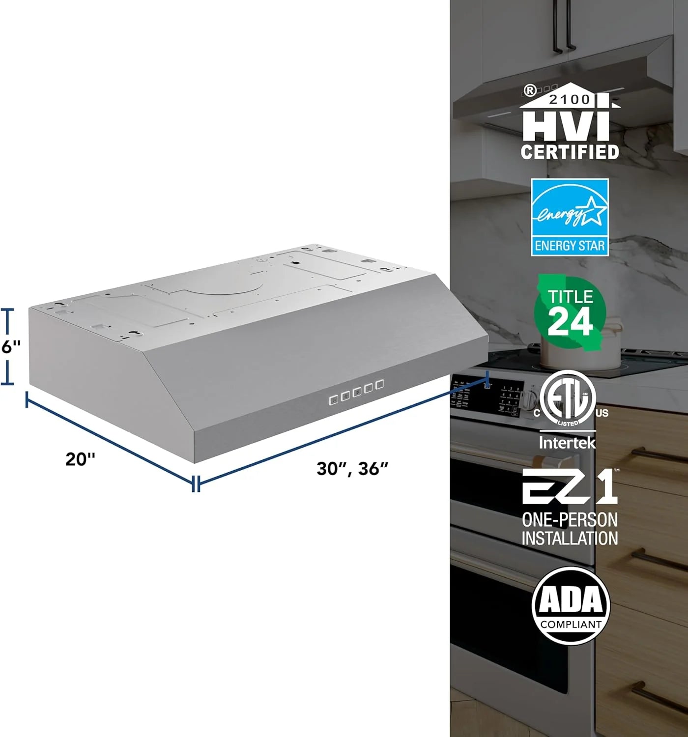 Broan-NuTone Three-Speed Glacier Undercabinet Range Hood with LED Light, ADA Compliant