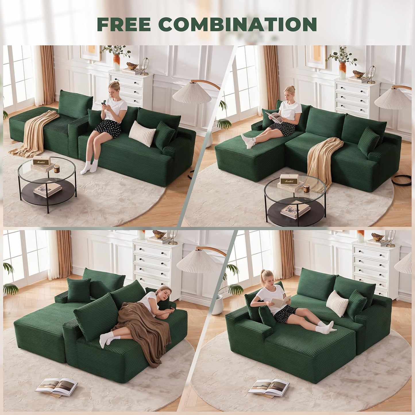110-inch cloud sofa, boneless sofa in the living room, modular sofa with deep seats