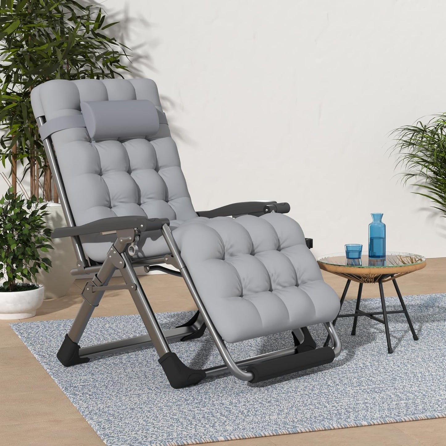 Indoor and outdoor patio chair folding lounge chair zero gravity chair with removable cushion camping lounge chair