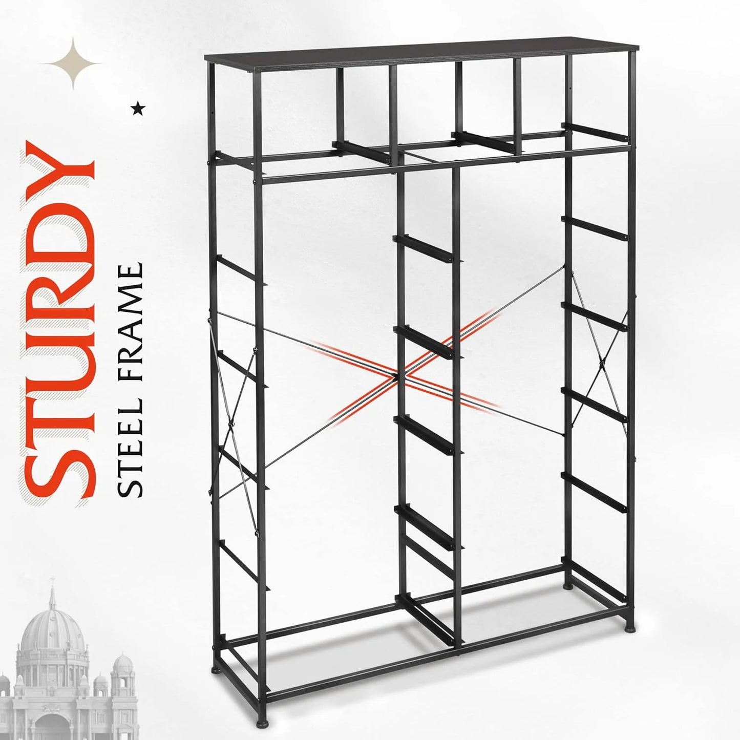 WLIVE Storage Organizer Unit with 13 Fabric Bins, Storage Drawers Organizer with Steel Frame, Tall Storage Tower Organizaton for Living Room, Hallway, Office, Charcoal Black