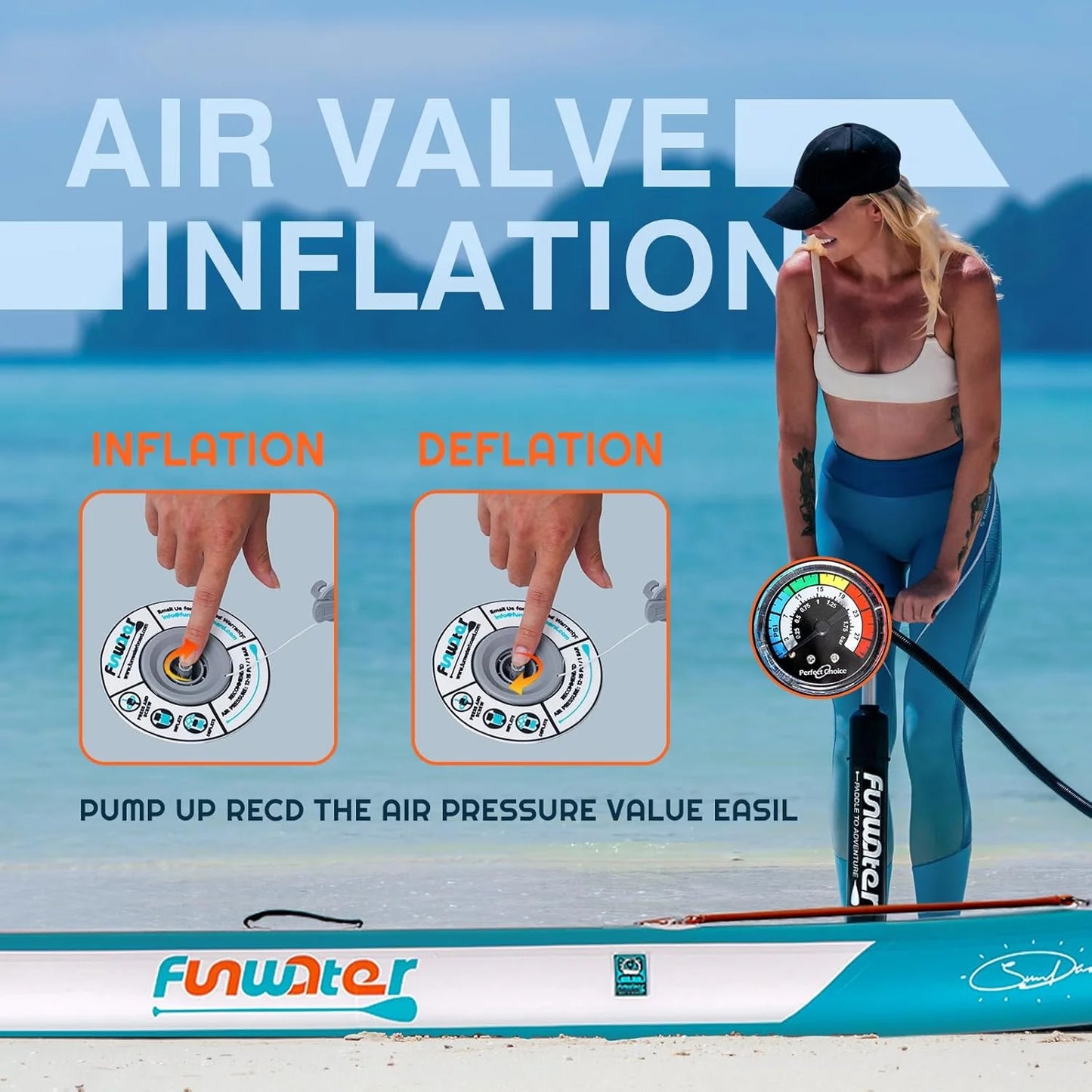 FunWater Inflatable Stand Up Paddle Board with Premium SUP Paddle Accessories, Non-Slip EVA Deck, 11'/10'6' Paddle