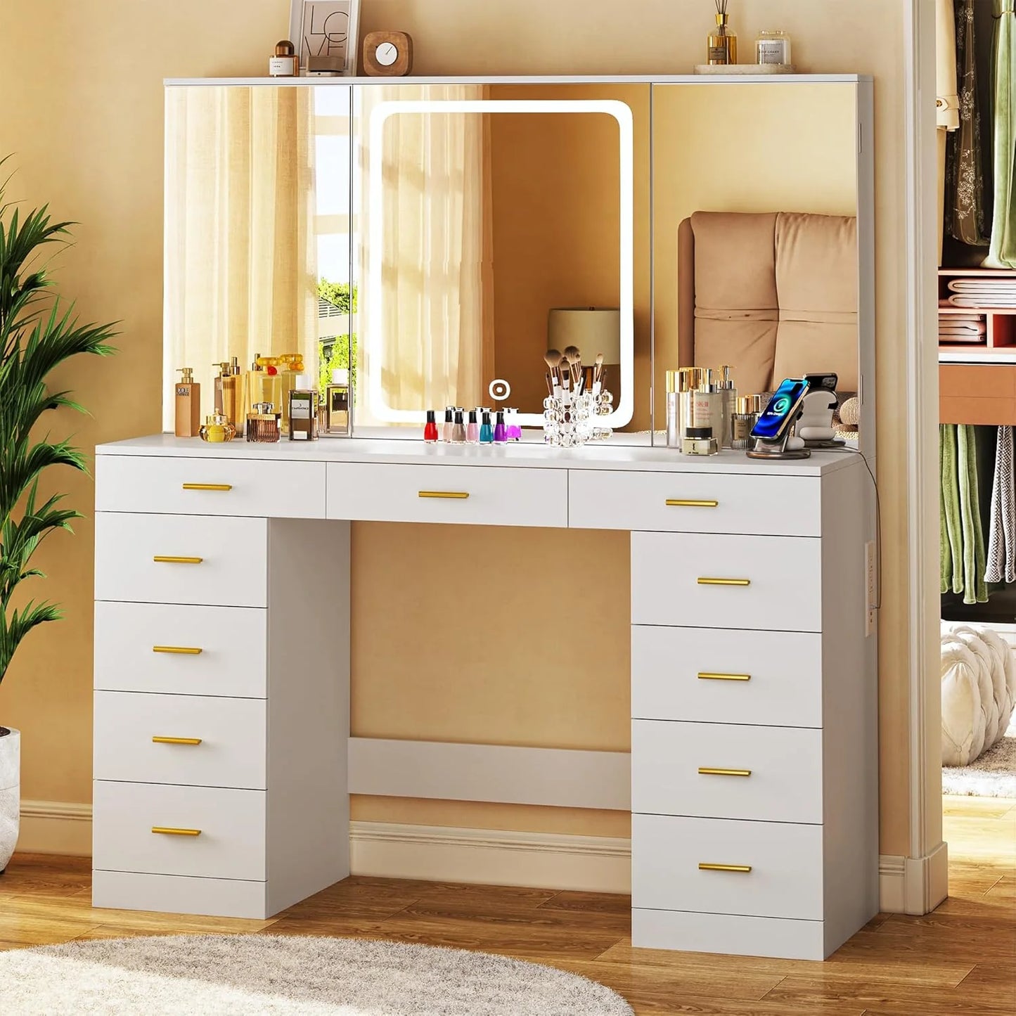 Vanity Desk with Mirror and Lights 39.3in Makeup Vanity with Large Mirror