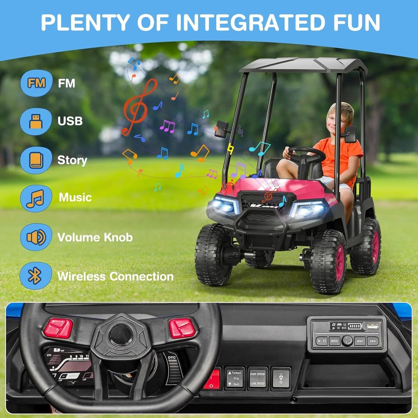 R9 24V Children's Golf Cart with Remote Control, Removable Awning