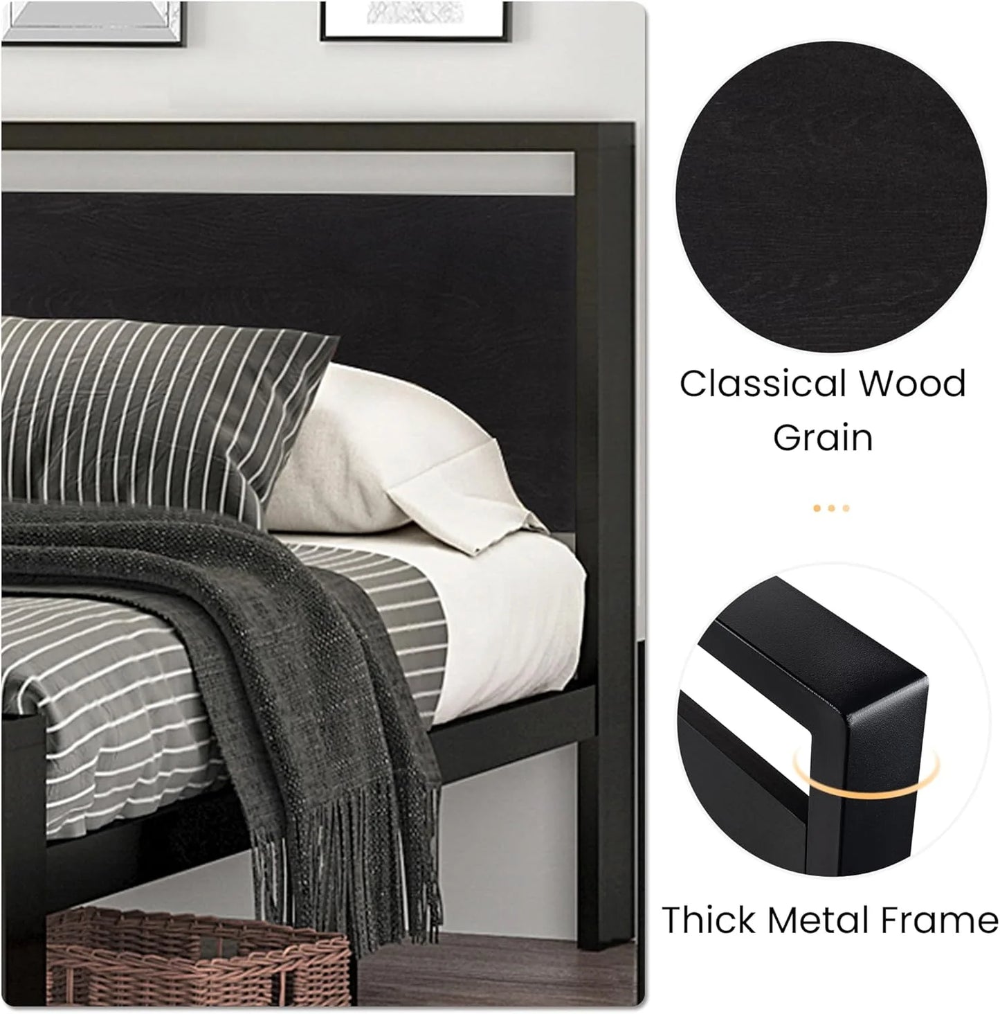 SHA CERLIN 14 Inch Full Size Metal Platform Bed Frame with Wooden Headboard and Footboard, Mattress Foundation, No Box Spring Needed, Large Under Bed Storage, Non-Slip Without Noise, Mahogany