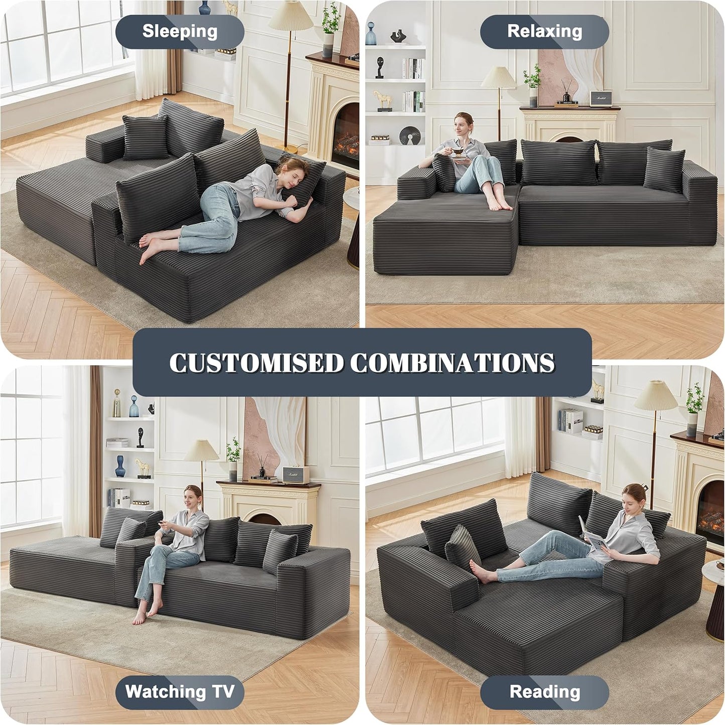 110-inch cloud sofa, boneless sofa in the living room, modular sofa with deep seats