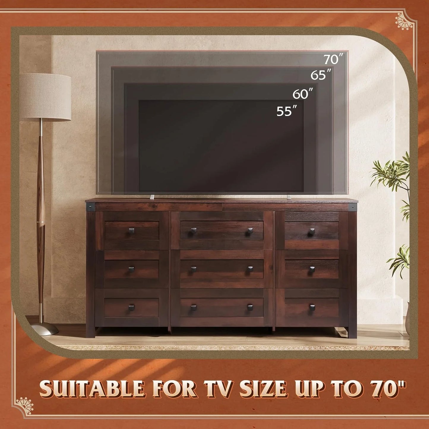 9 Drawer Led Dresser for Bedroom, 58.35'' Wide Wood Dresser Storage Organizer with Power Outlets for 65'' TV, Dressers with Open Shelves