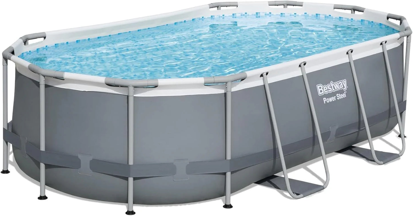 Power Steel 14' x 8'2" x 39.5" Oval Above Ground Pool Set | Includes 530gal Filter Pump, Ladder, ChemConnect Dispener