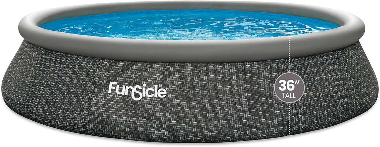 Funsicle 12 Foot by 36 Inch Quickset Round Inflatable Ring Top Outdoor Above Ground Swimming Pool Set with Pump and Cartridge Filter, Dark Herringbone