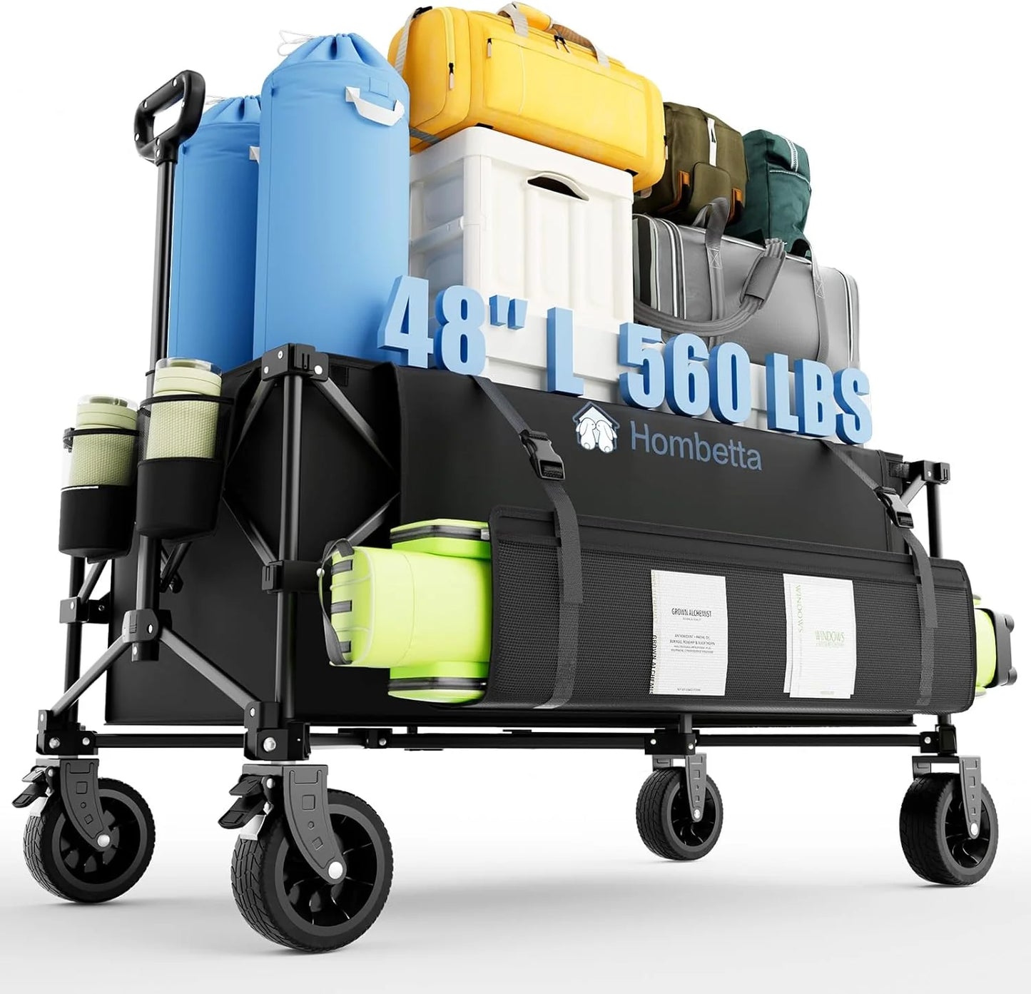 48" Extra Large Folding Travel Cart, 560 lb Capacity, 350 L Heavy Duty Utility Cart with Brakes and All-Terrain Wheels