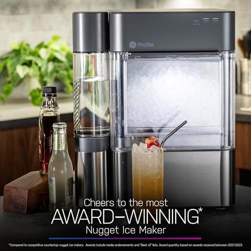 GE Profile Opal 2.0 XL with 1 Gallon Tank, Chewable Crunchable Countertop Nugget Ice Maker, Scoop included, 38 lbs in 24 hours, Pellet Ice Machine with WiFi & Smart Connected, Stainless Steel