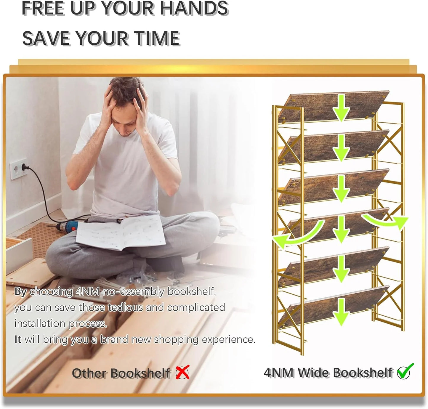 5 Tiers No Assembly Book Shelves 51.2" H Folding Bookshelf Bookcase