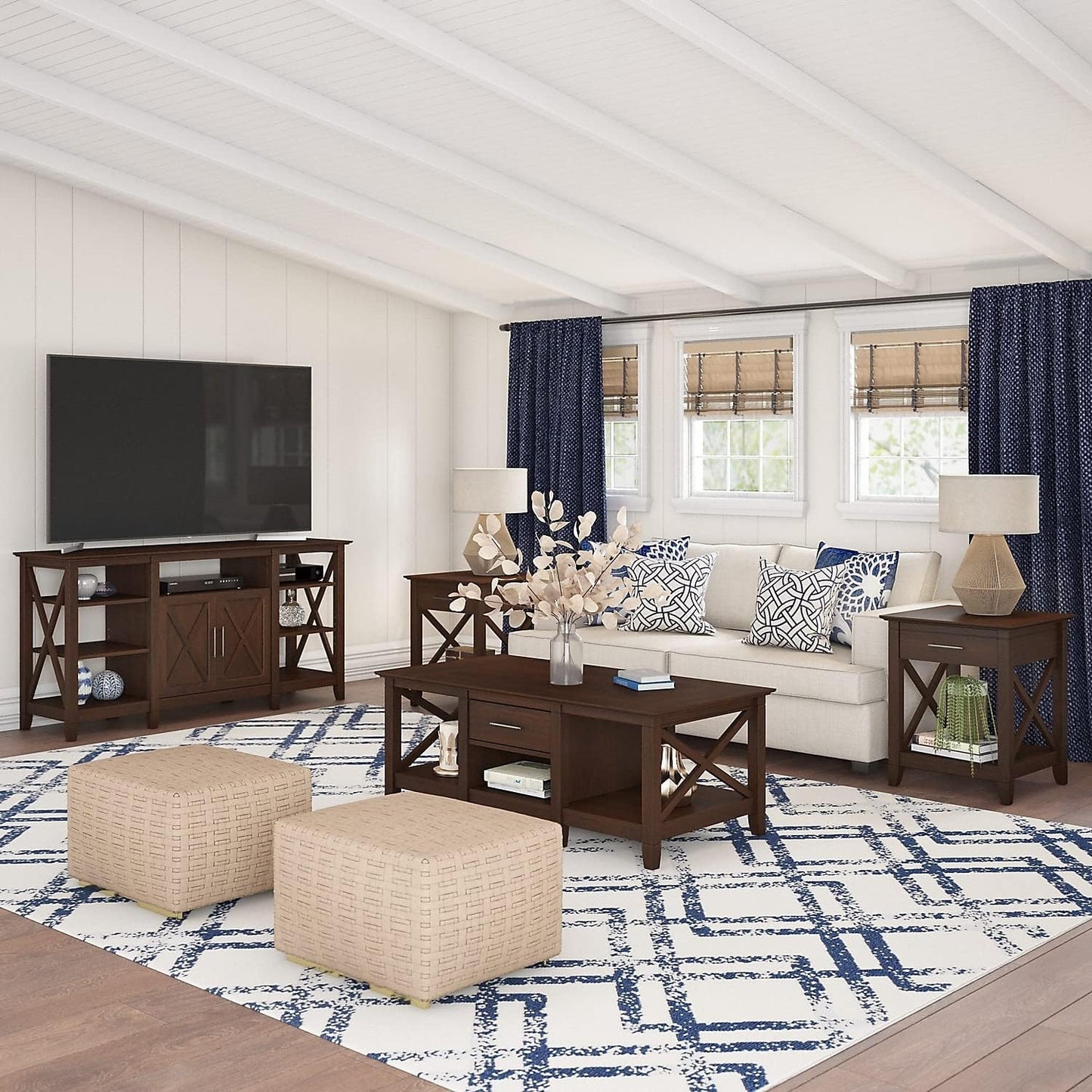 Key West Tall TV Stand for 65 Inch TV in Pure White Oak