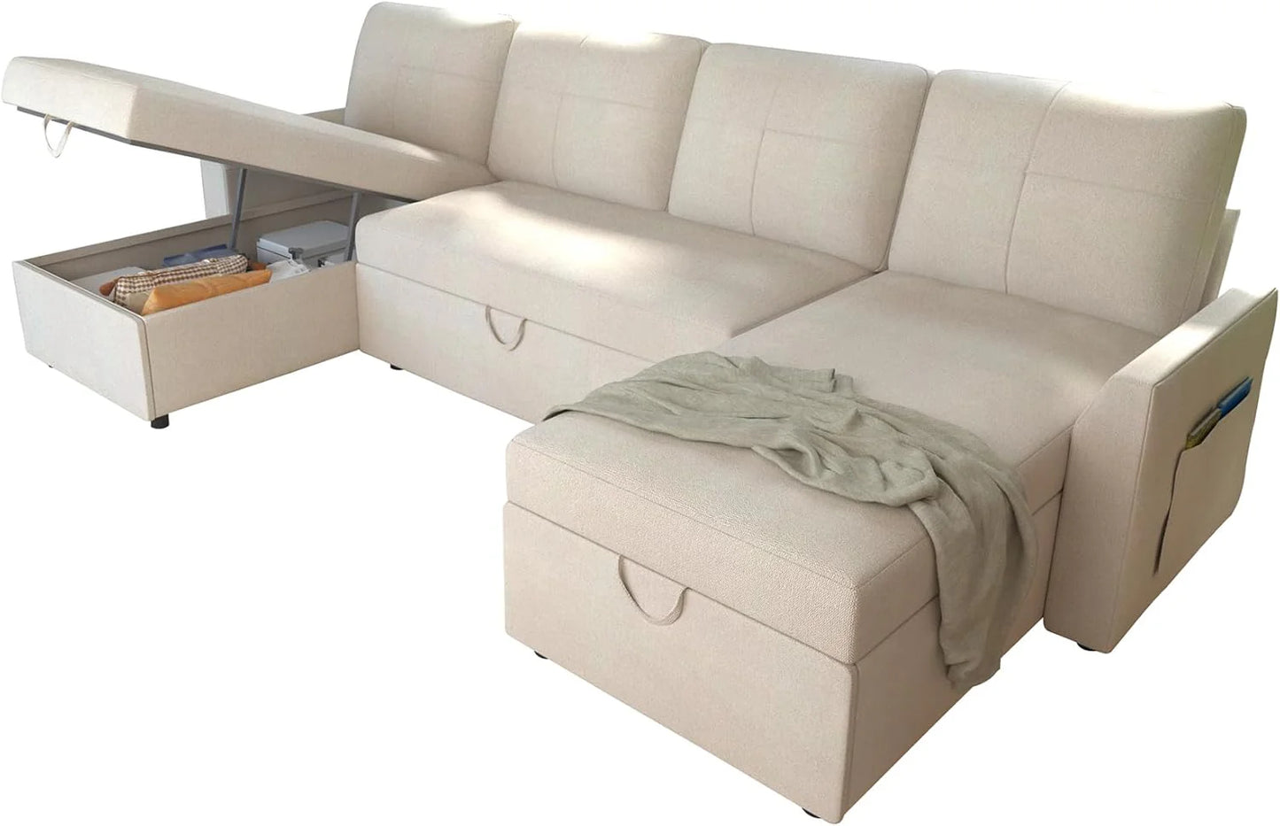 VanAcc Sofa Bed, Sleeper Sofa with Storage Chaise- 2 in 1 Pull Out Couch Living Room, Comfy Sleeper Couch