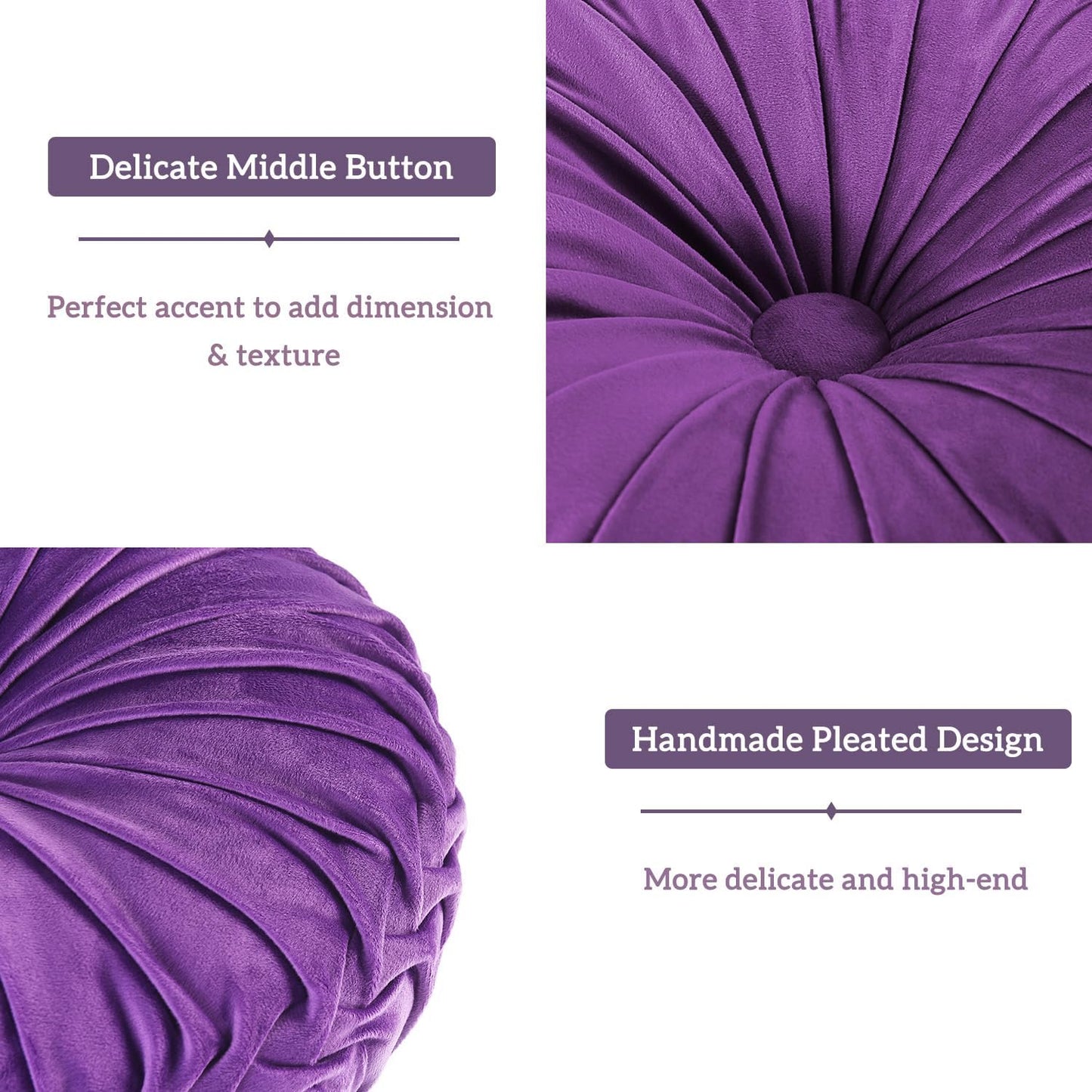 Set of 2 Decorative Round Pleated Throw Pillows