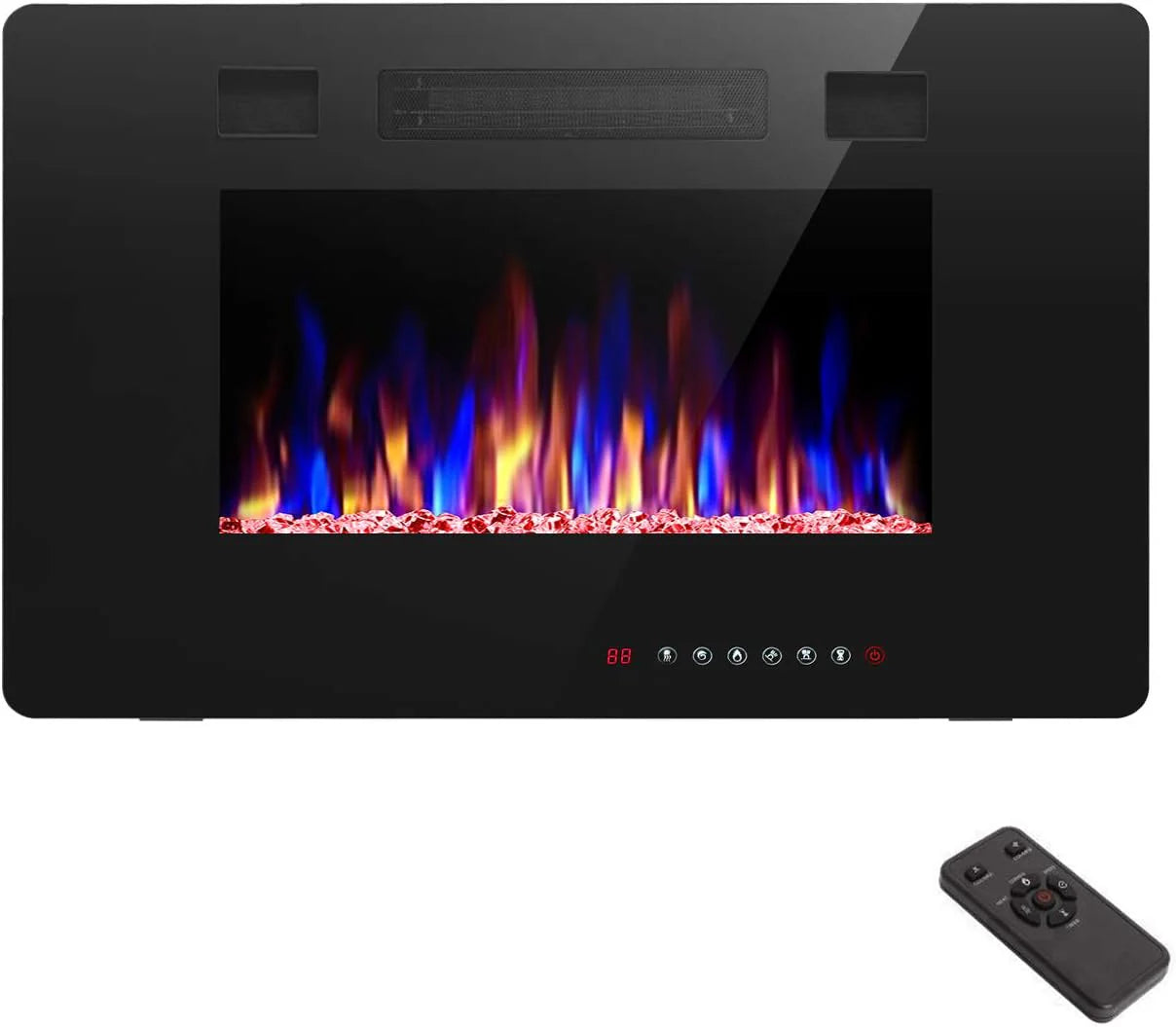 R.W.FLAME 60" Recessed and Wall Mounted Electric Fireplace, Low Noise, Fit for 2 x 6 Stud, Remote Control with Timer, Touch Screen, Adjustable Flame Color and Speed, 750-1500W