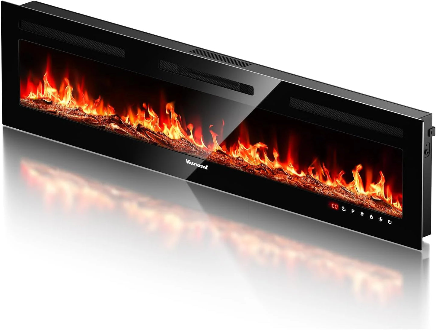 Electric Fireplace 60Inch,Wall Mounted Electric Fireplace Heater with Timer Inserts，TV Stand Touch Screen and Realistic Flame,Log Set,Crystal Flames 750 to 1500W，Remote for Living Room