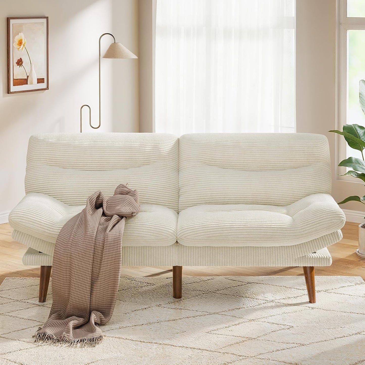 Convertible Futon Sofa Bed, 66 Inch Corduroy Futon Sofa Recliner Sofa Bed for Small Spaces, Playrooms or Offices