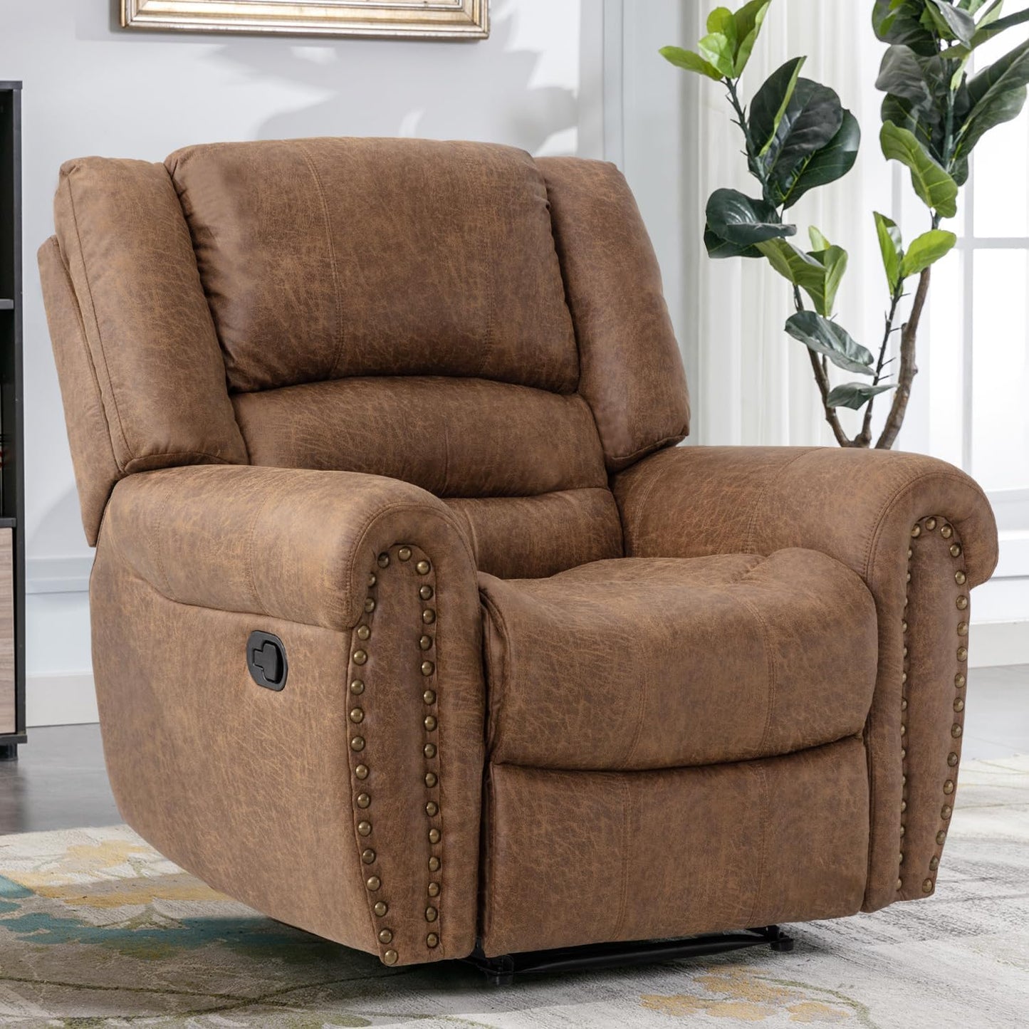 Leather recliner, classic traditional manual recliner, single sofa for living room