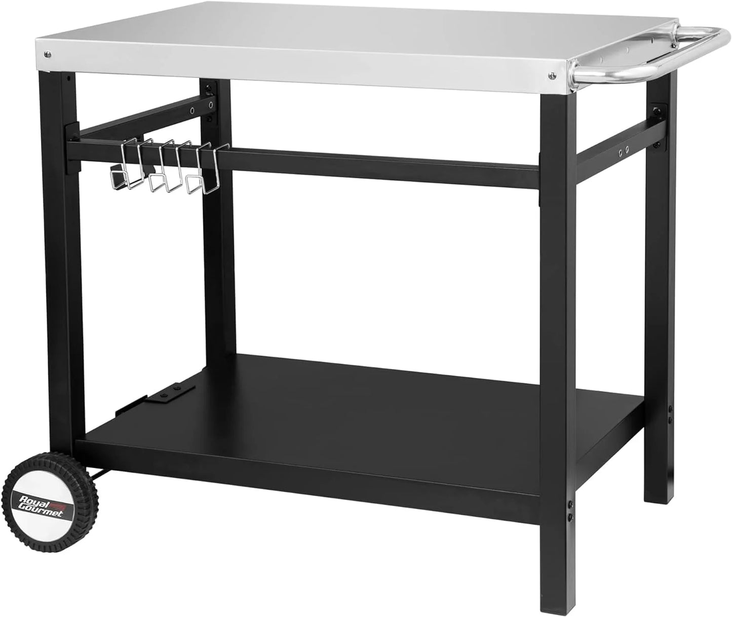Royal Gourmet Dining Cart Table with Double-Shelf, Movable Stainless Steel Flattop Grill Cart, Hooks, Side Handle, Multifunctional PC3401B (Black)