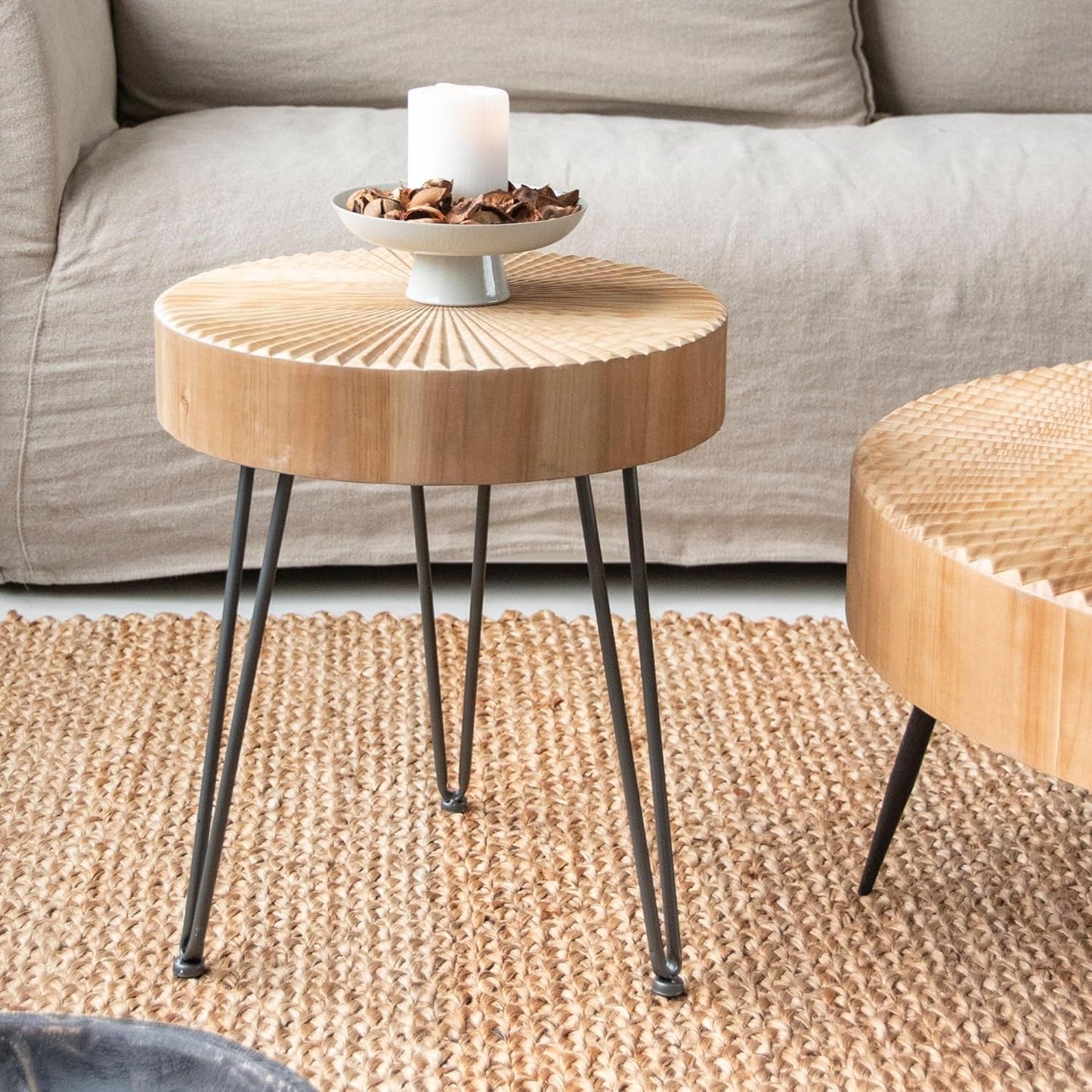 Two-Piece Modern Farmhouse Living Room Coffee Table Set, Round Nesting Tables
