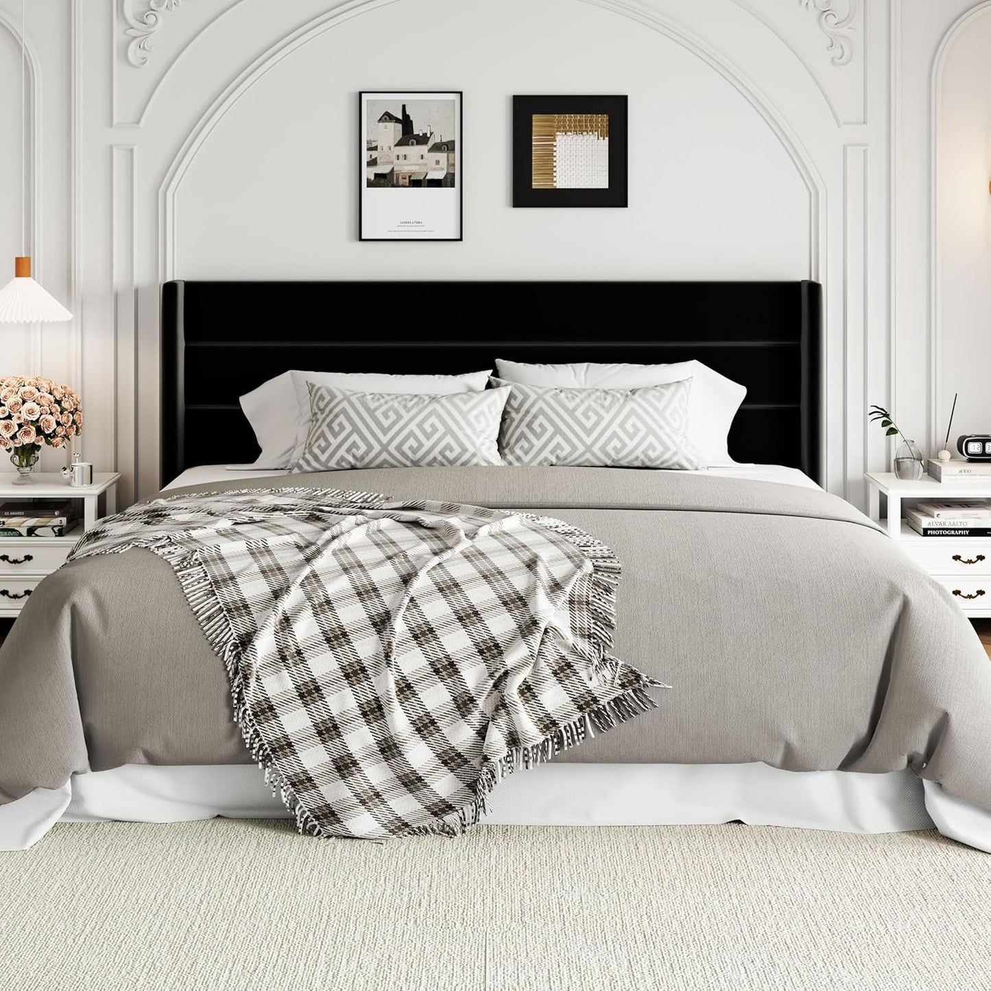 Allewie Queen Size Lift Up Storage Bed, Modern Wingback Headboard, Hydraulic Support, No Box Spring Needed, Light Beige