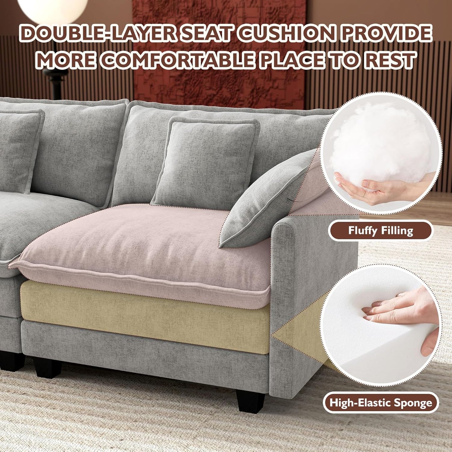 ihanherry 146-inch U-shaped modern sofa modular area cloud sofa