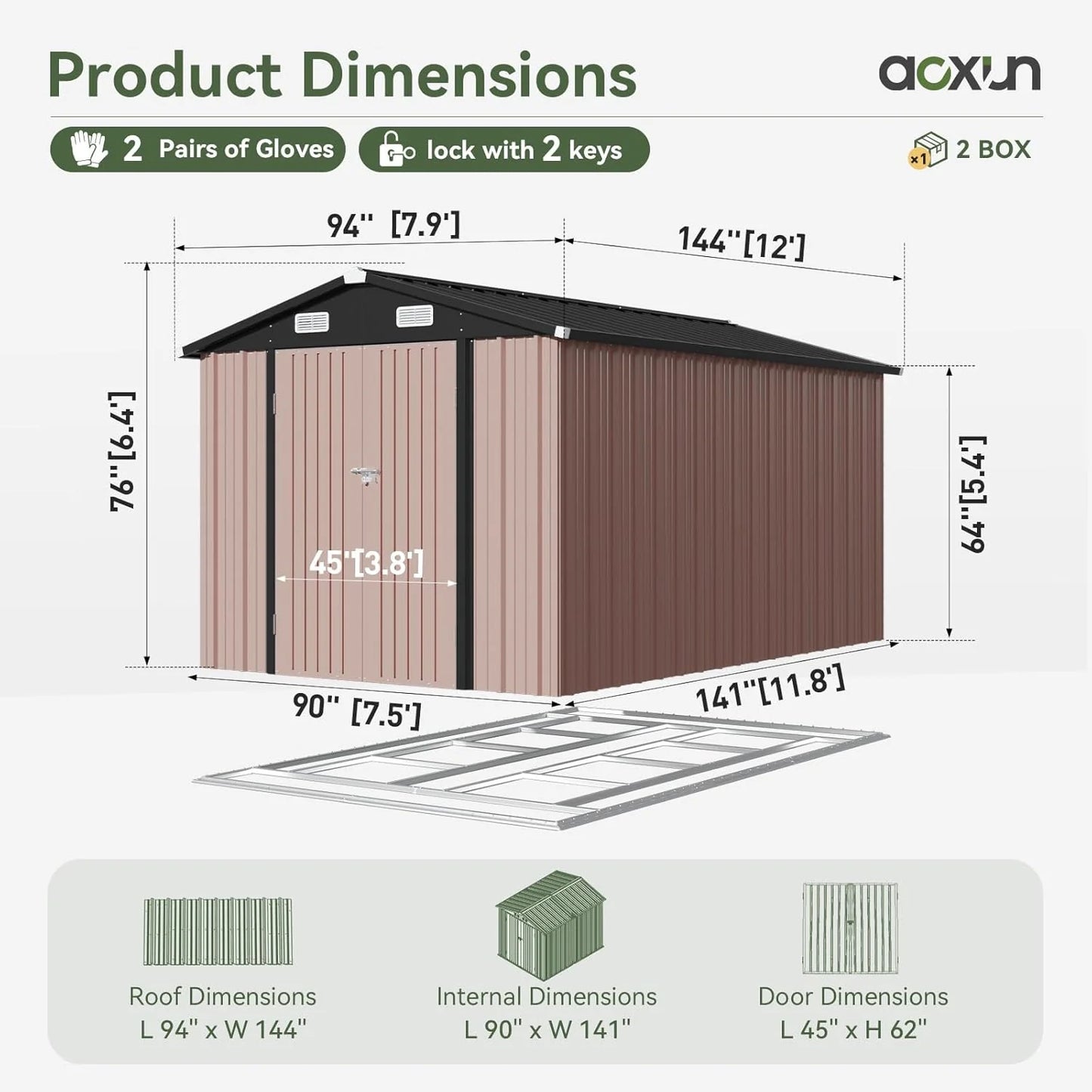 Aoxun 6.2x4 FT Shed Outdoor Storage Shed Metal Garden Shed with Lockable Doors & Slooping Roof Tool Shed Bike Shed for Backyard, Patio, Poolside (Brown)
